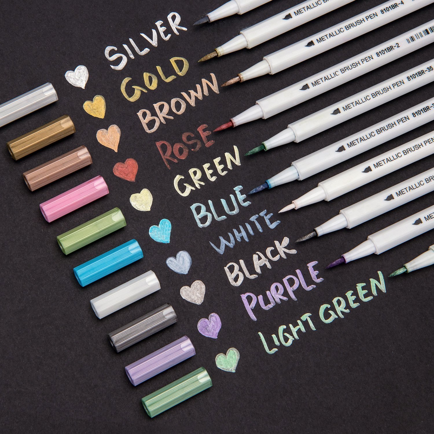 Bianyo Metallic Brush Marker Pens, 10 Colors Calligraphy Pens for Coloring Drawing Lettering 3