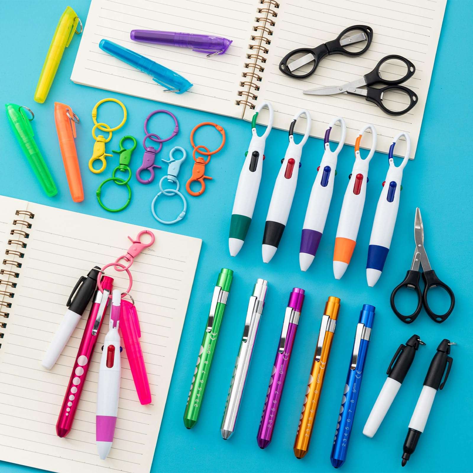 KFPPLXQ 36 Pcs Nurse Pens Set Include Multiple Colors Tip Permanent Marker Flashlight Pen Retractable Ballpoint Pens Foldable Scissors with Nursing Keychain Clip for Nurse Gift 4