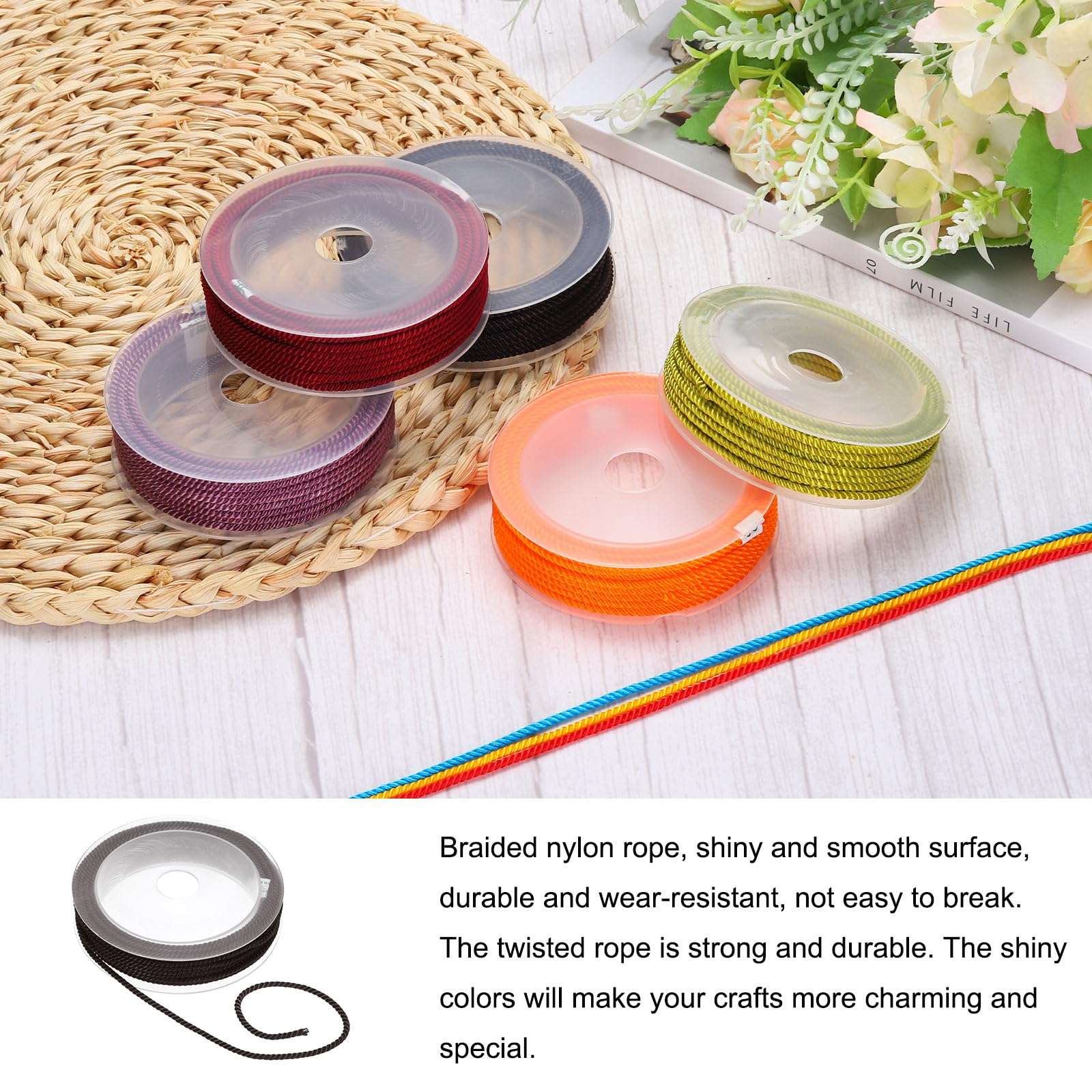 Rebower Trim Cord Rope, 3mm / 7.6 Yards Nylon Twisted Trim Cord Rope Thread String Rope Cord Braid Trim [for Sewing Home Decor Crafts] - 0.12 Inch/Coffee 4