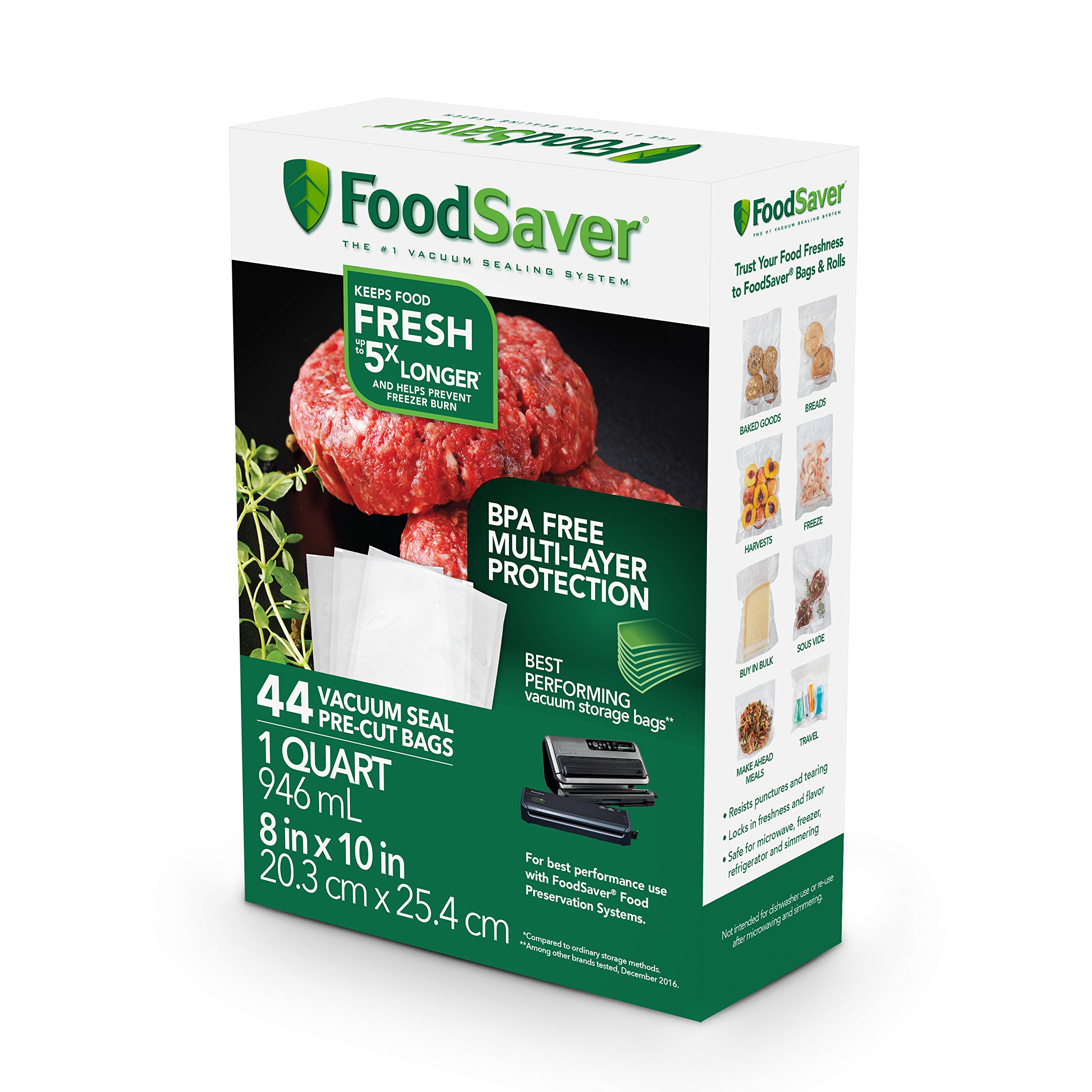 FoodSaver Vacuum Sealer Bags and Rolls for Airtight Food Storage, Sous Vide, and Custom Sizes (1 Quart Precut Bags (44 Count) + Expandable Rolls) 6
