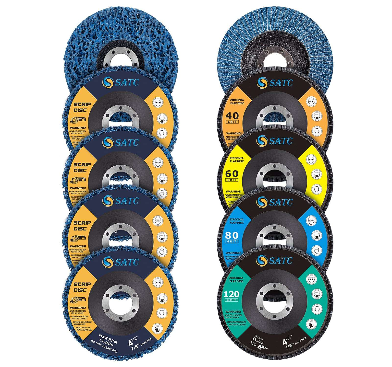 S SATC Blue Strip Discs 5PCS 4-1/2" x 7/8" and 20 Pack Flap Discs 40/60/80/120 Grit Grinding Wheel 4.5" x 7/8" Abrasive Grinding Disc #29 1