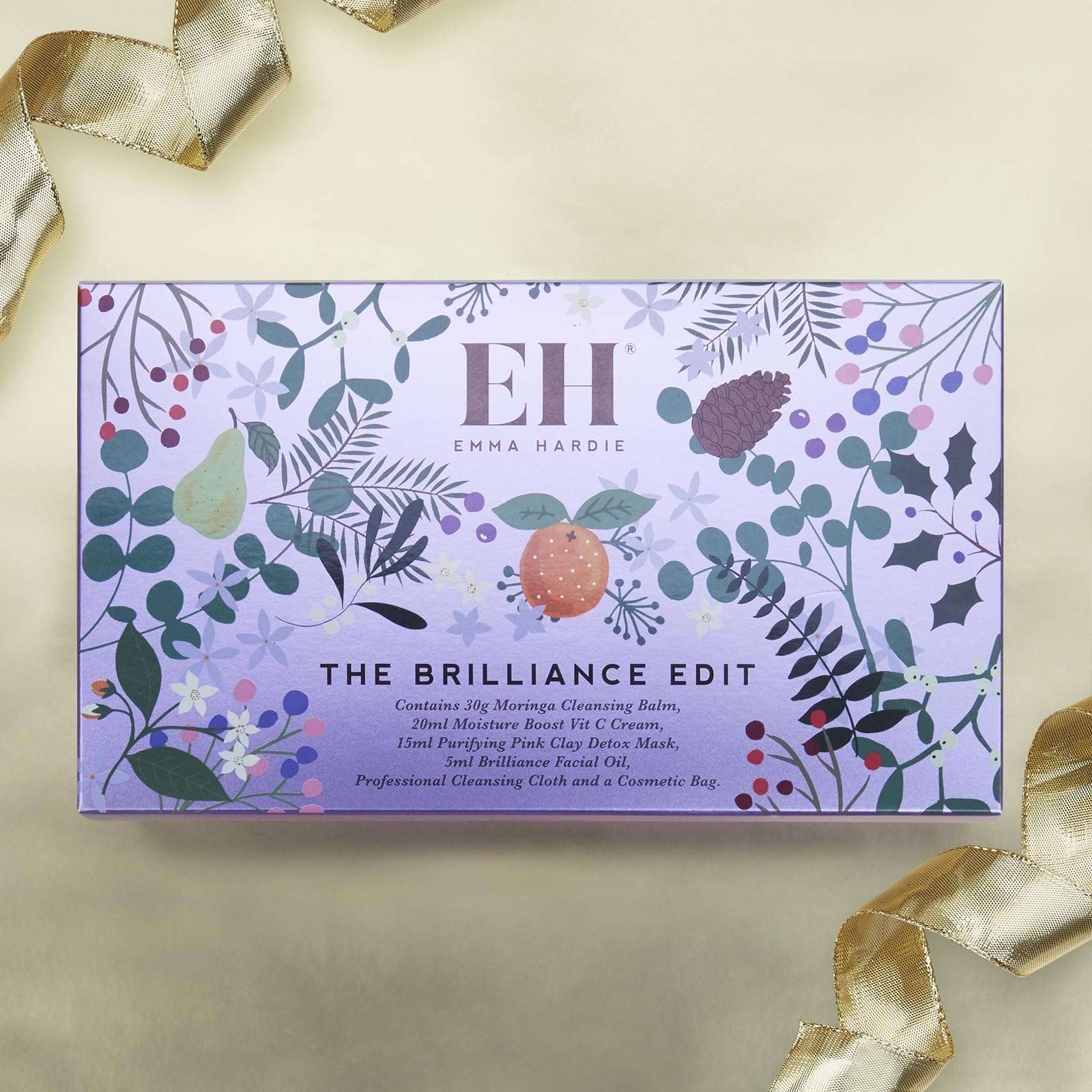 Emma Hardie Brilliance Holiday Gift Set with Moringa Cleansing Balm, Reusable Cleansing Cloths, Vitamin C Cream, Purifying Pink Clay Mask and Brilliance Facial Oil, With Cosmetic Bag, Travel Size 3