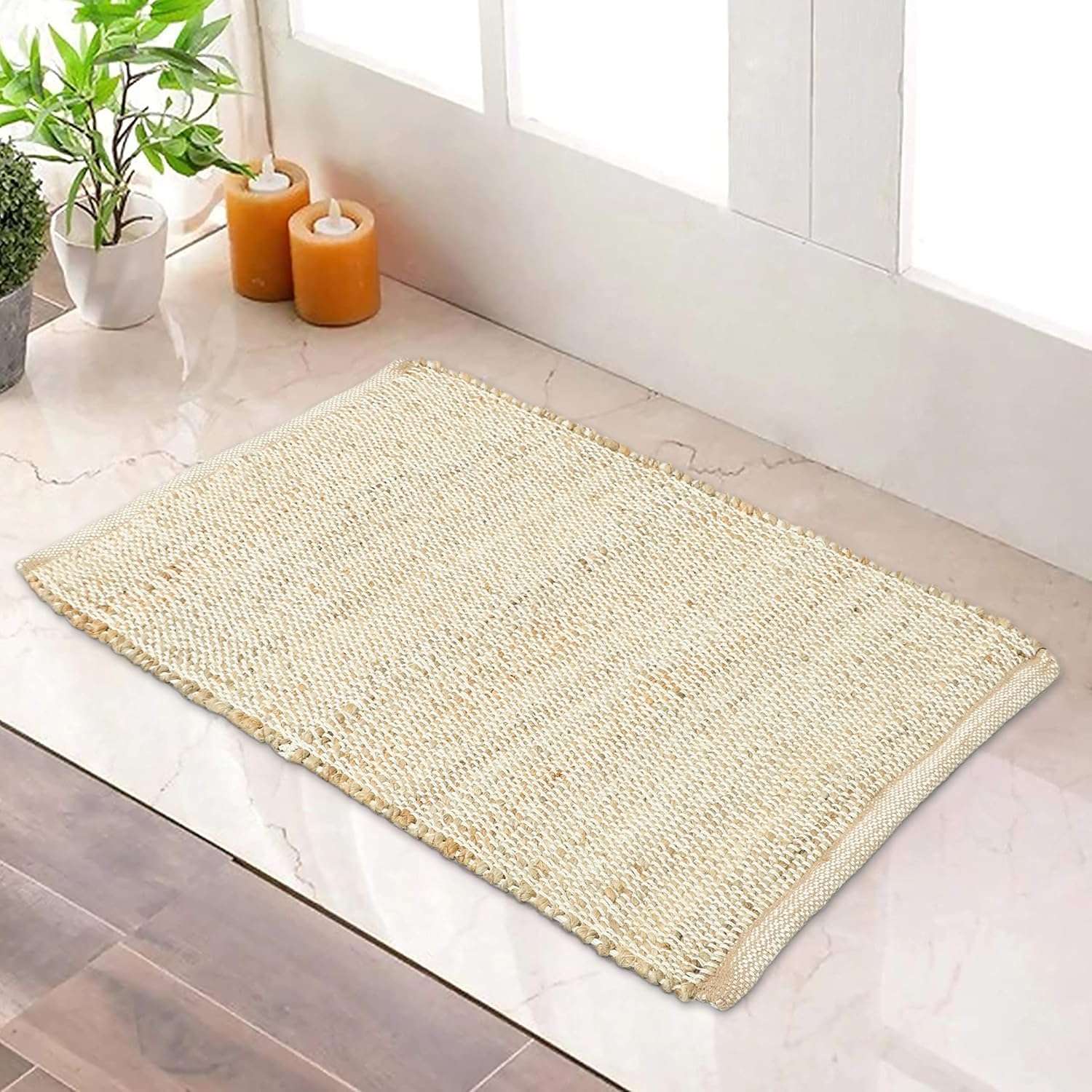 THE HOME TALK Natural Handcrafted Jute Cotton Rug- 2X3 FT|Traditional Carpet for Living Room,Kitchen,Entryway,Bedroom,Dining Room|Rustic Bohemian Decor|Durable & Anti-Skid Carpets for Centre Table 1