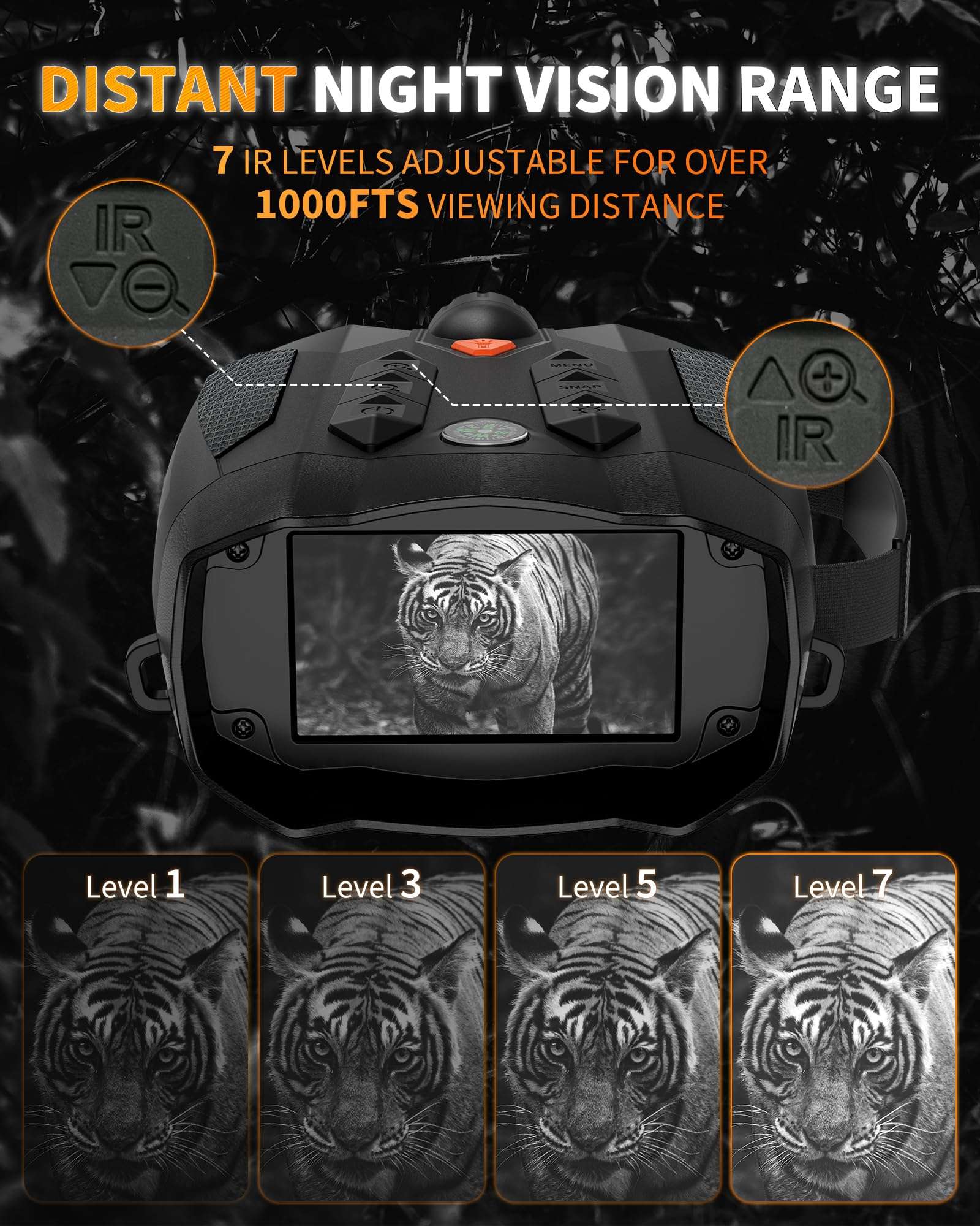 Mildhug Night Vision Goggles - Night Vision Binoculars for Adults, 10X Digital Zoom, 2.4'' HD Screen Binoculars with 7 Infrared Gearadjustment & 2000mAh Rechargeable Battery for Photos and Videos 5