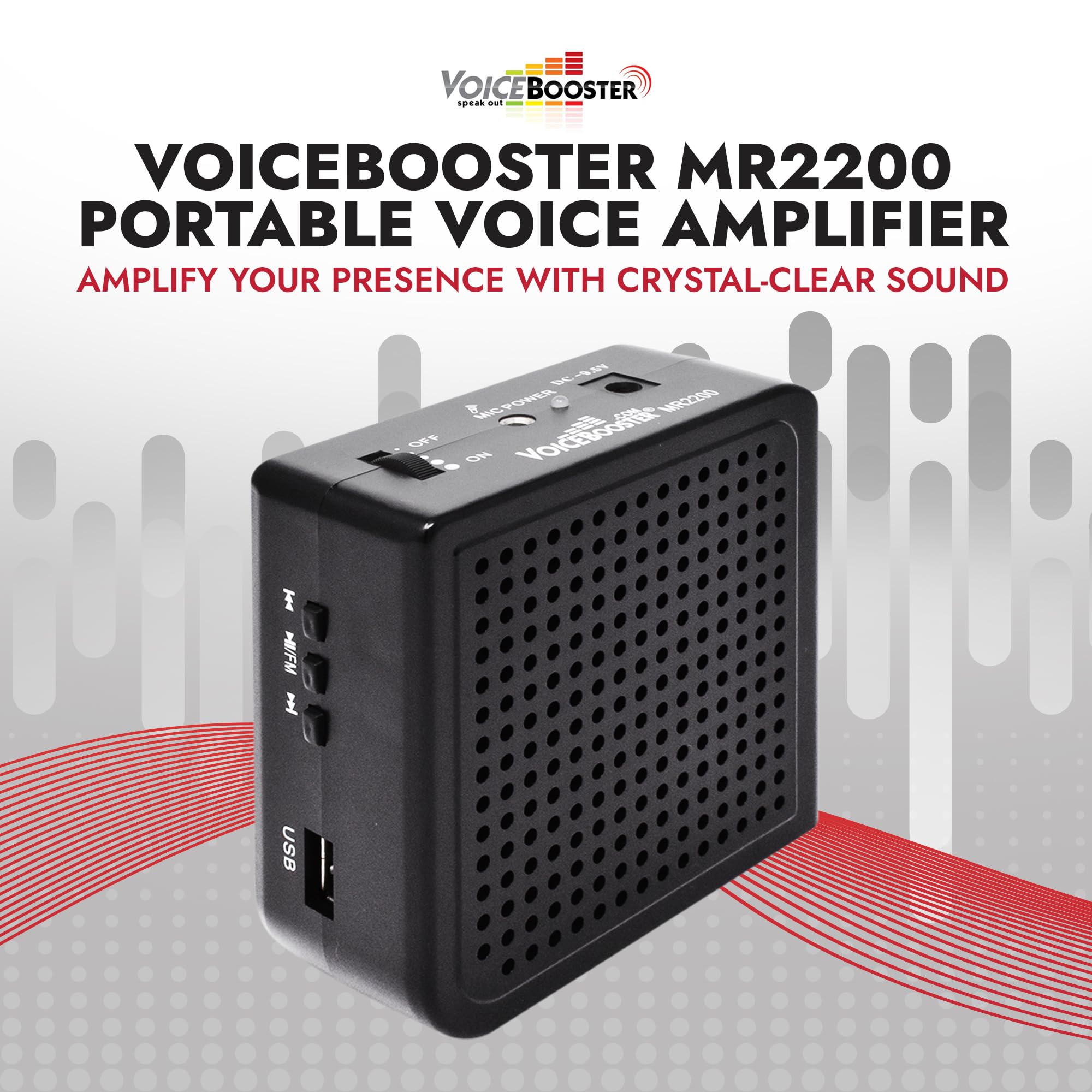 Voicebooster Speak Out Personal Voice Amplifier – Rechargeable Portable Megaphone Speaker & MP3 Player with Microphone Headset for Teachers, Tour Guide, Presentations – 16watt Power Amplifier - MR2200 2