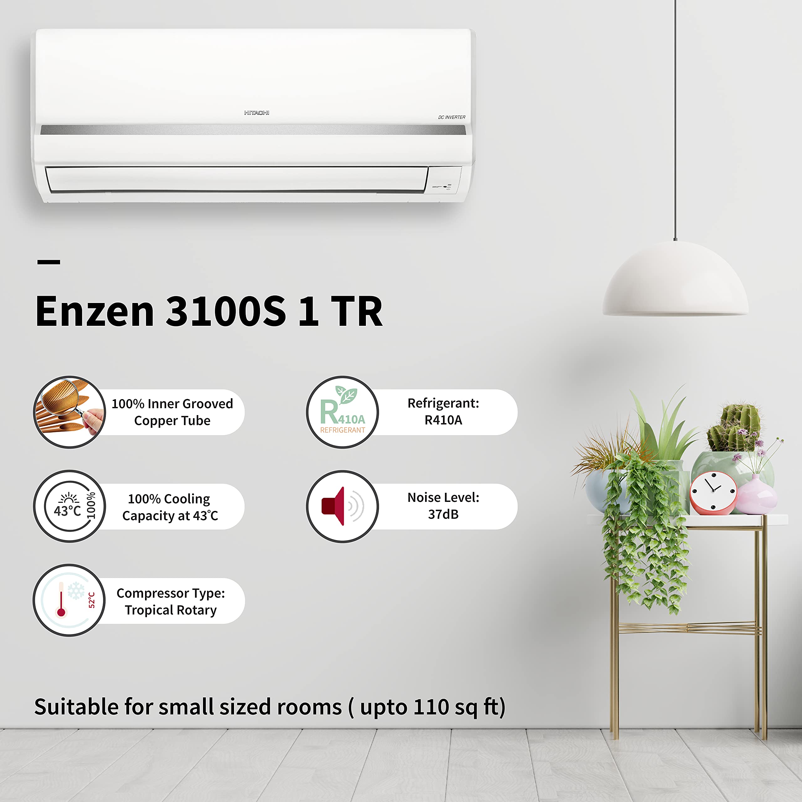 Hitachi 1 Ton 3 Star Inverter Split AC (Copper, Dust Filter, 2021 Model, RAFS312HEEA, White) 2