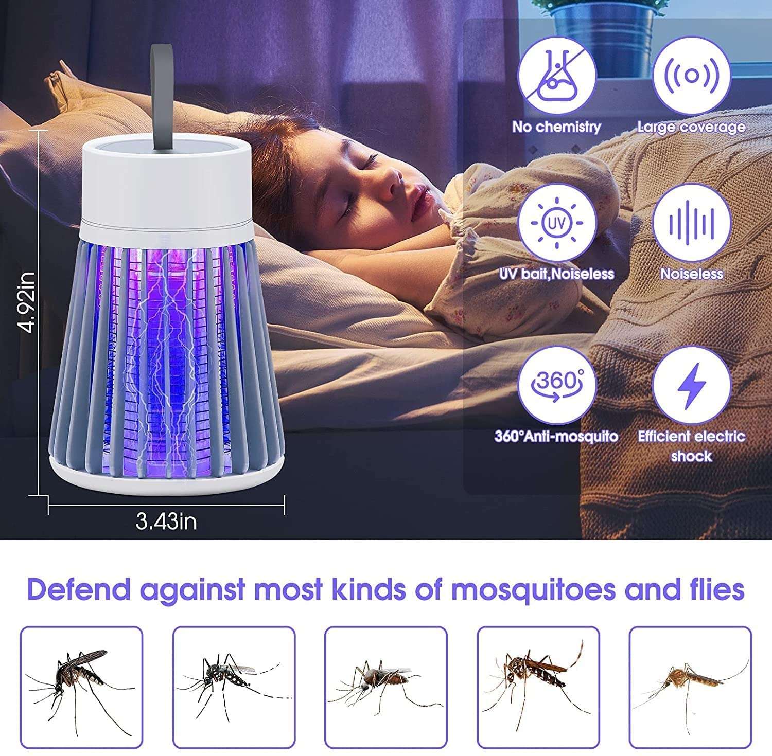Flowtron Indoor Insect Trap: Eco-Friendly Electronic UV LED Mosquito Killer for Bug, Trap Lamp, Fruit Fly, Screen Protector - UV Light Lamp, Trap Flying Bugs -Child Safe, Non-Toxic (Grey & White) 3