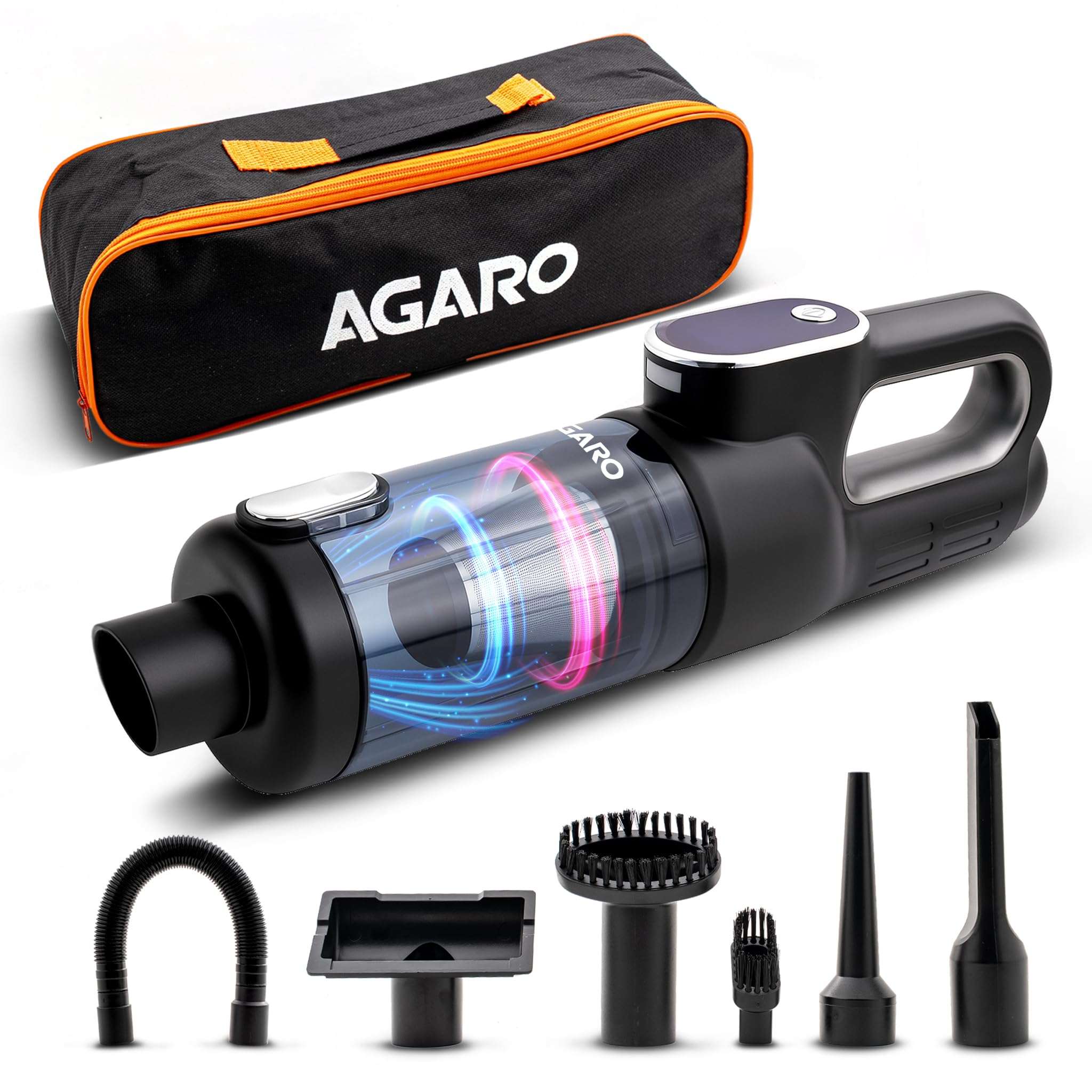 AGARO HVC7799 Cordless Car Vacuum Cleaner, Portable Handheld Vacuum for Car & Home Interiors, 16 kPa High Power Suction, 5000 mAh Rechargeable Battery, Steel HEPA Filter, LED Light, Multiple Nozzles 1