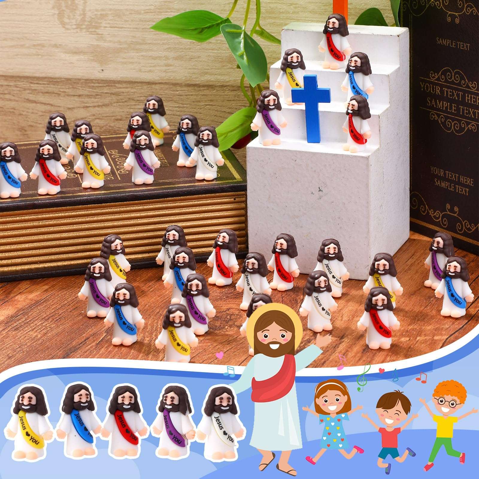 Bememo 25 Pcs Mini Jesus Figures Easter Jesus Loves You Little Jesus Figures to Hide and Seek Jesus Toys Sunday School Religious Party Favors Gift for Easter Egg Stuffers, Multicolor 4