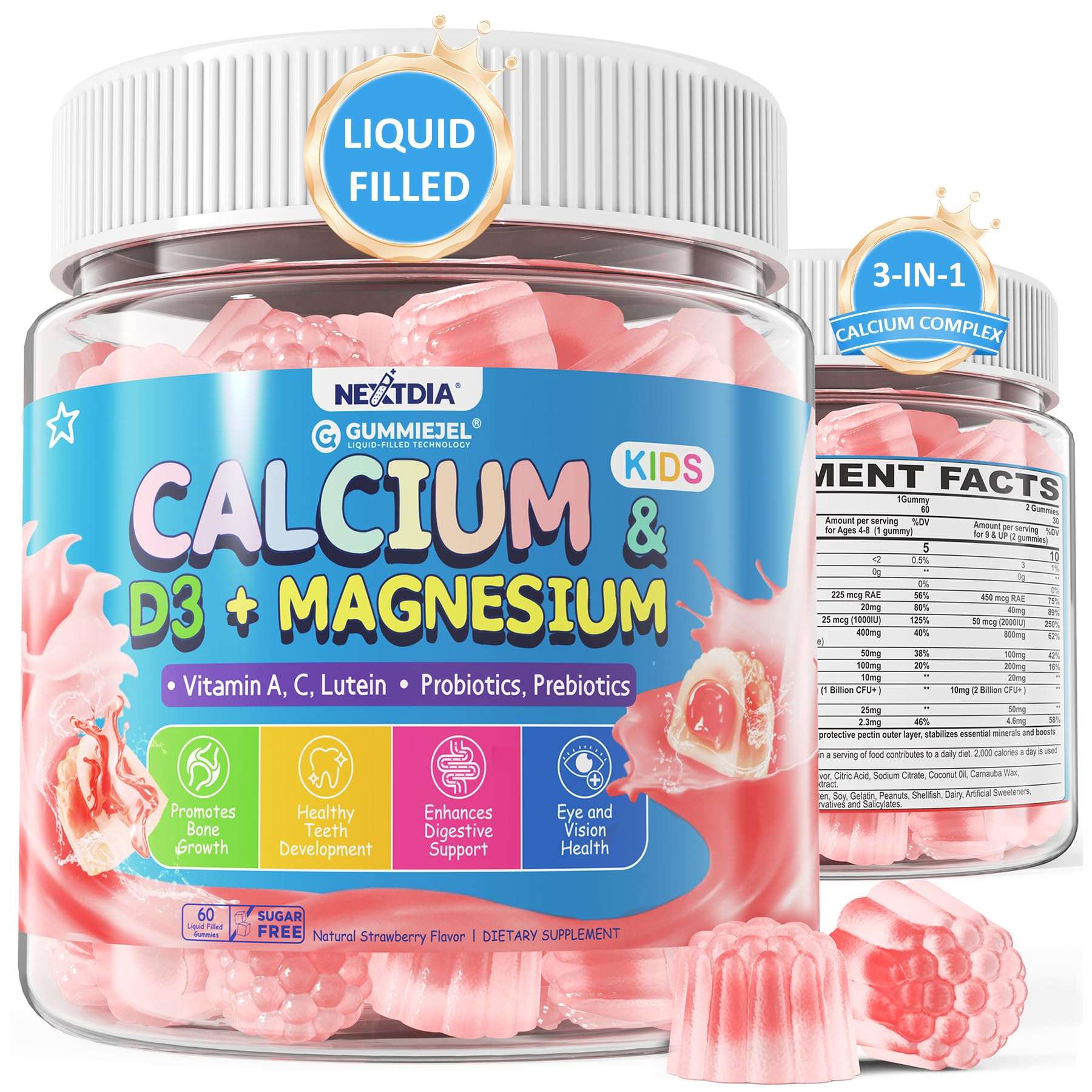 Nextdia Bundle: Vitamin B Complex Gummies for Women & Calcium Gummies for Kids 4+ 6