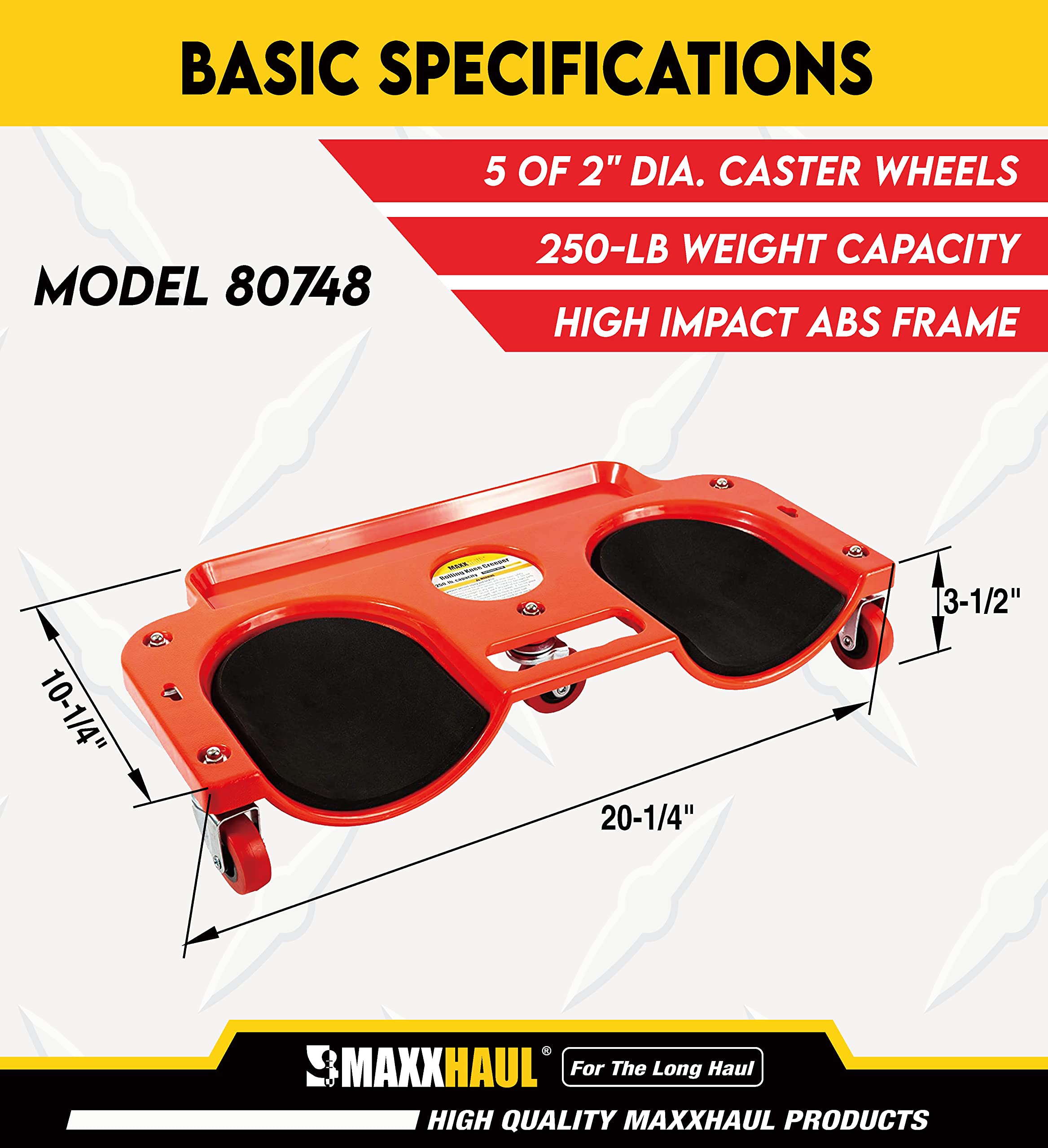 MaxWorks MaxxHaul 80748 Rolling Knee Creeper/Pads ABS High-Impact Frame, 5 Swivel Castors, Tool Tray Holder, multi-color, Small 3