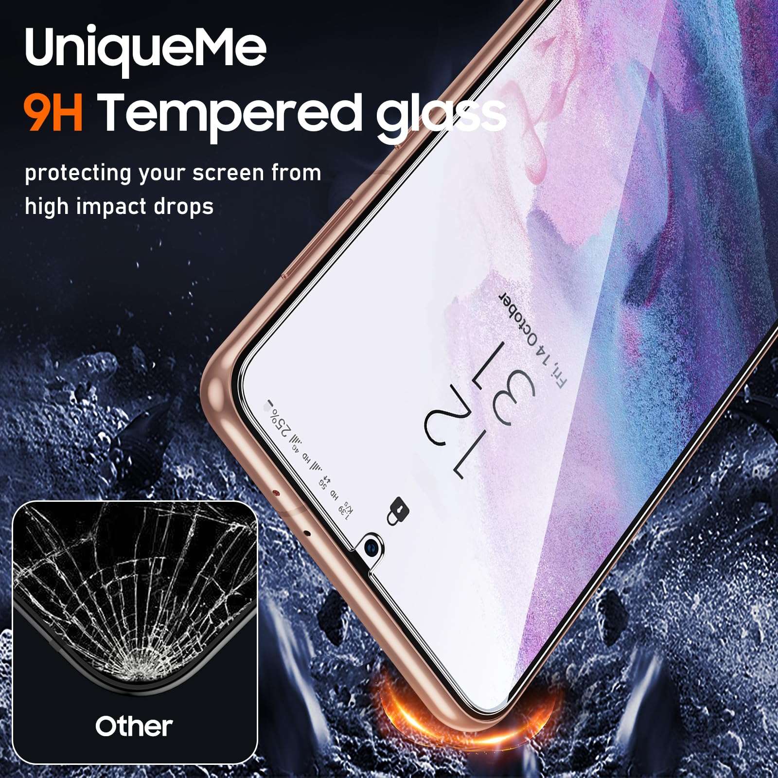 UniqueMe for Samsung Galaxy S21 Plus Screen Protector, 9H Hardness Fingerprint Unlock Samsung S21+ Tempered Glass + Camera Lens Protector with Easy installation Frame - 6.7 inch [ 2+2 Pack ] 3
