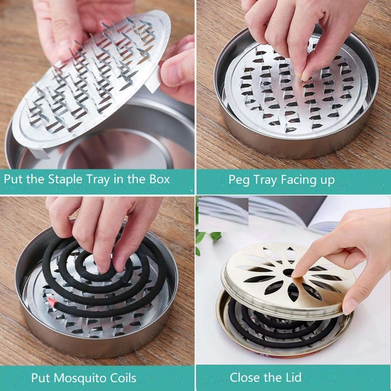 Aryavarte Mosquito Coil Incense Burner with Cover Stainless Steel Mosquito Sandalwood Tin for Home and Outdoor Metal Mosquito Coils Repellent Rack Insect Killer Incenses Burner Holder Stand 5