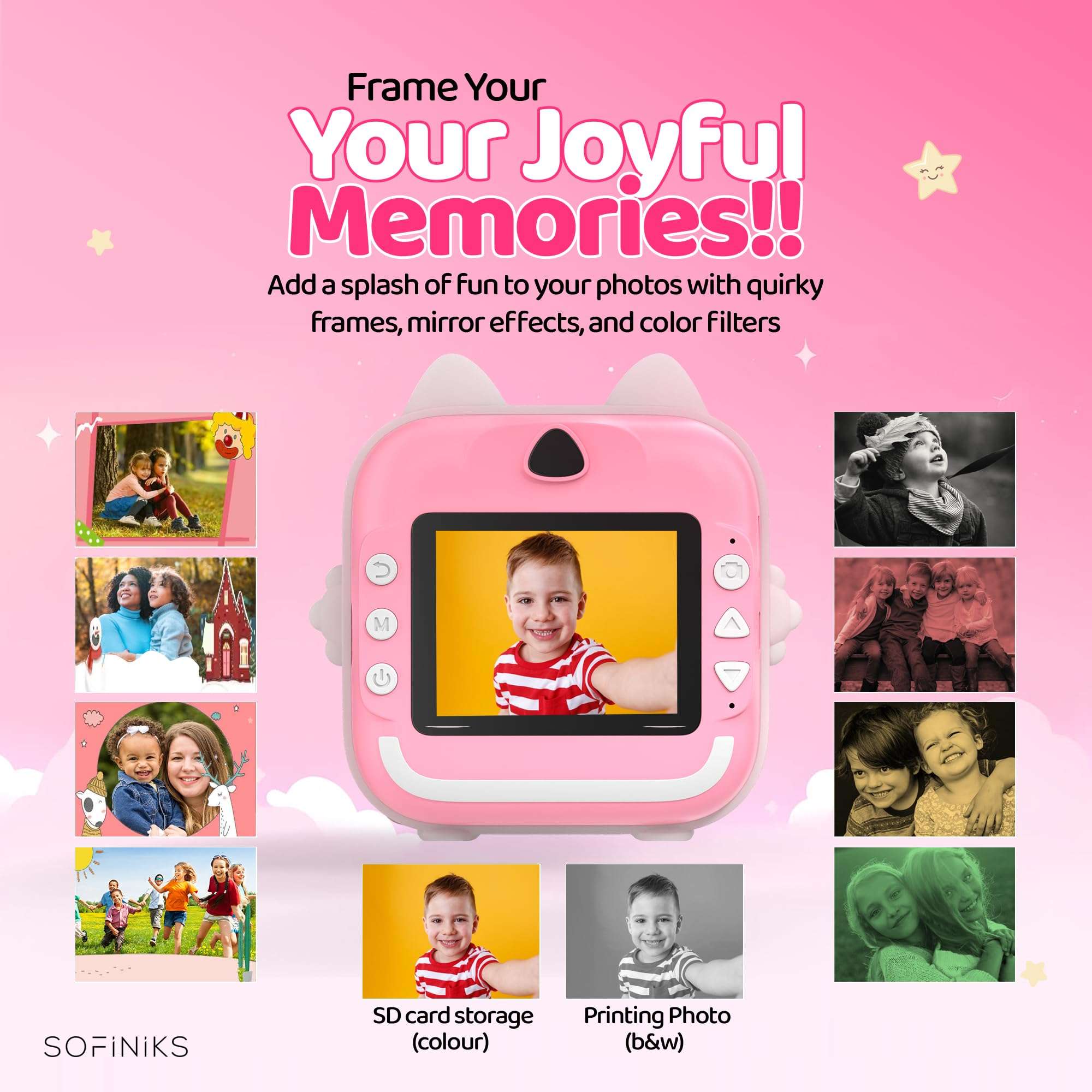 Instant Print Camera for Kids, Christmas Birthday Gifts for Girls Boys, HD Digital Video Cameras for Toddler, Portable Toy for 4 5 6 7 8 9 10 Year Old Girl with 64GB SD Card-Pink 4