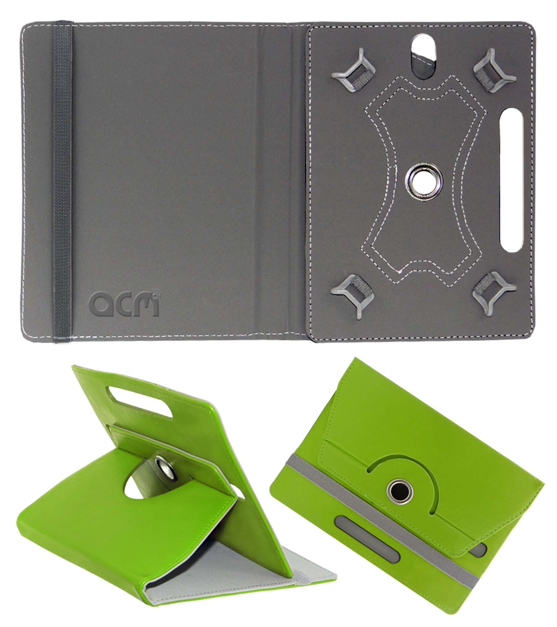 Acm Rotating 360 Leather Flip Case Compatible with Hp Voicetab 7 Cover Stand Green 2