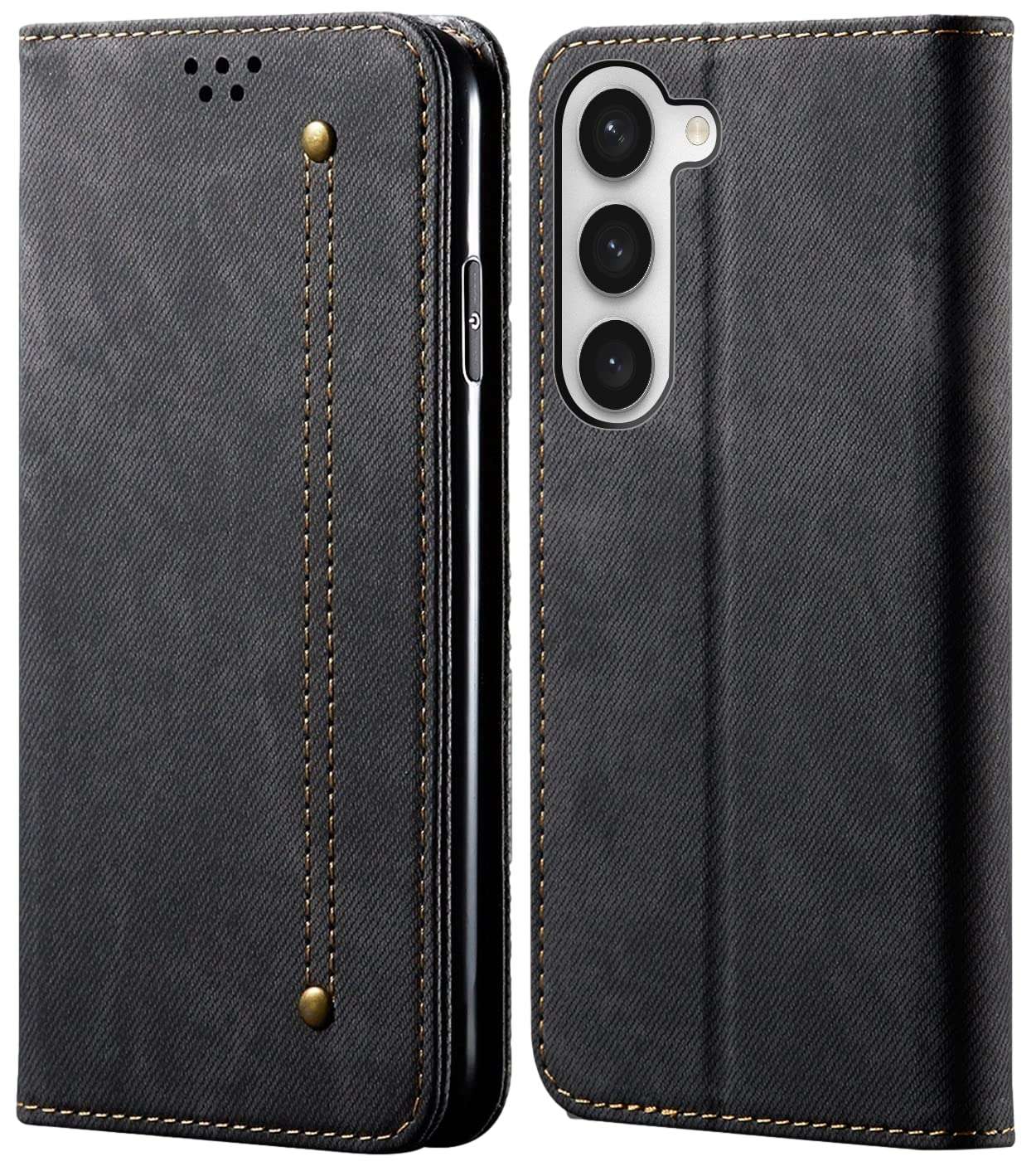 Cubix® Denim Flip Cover for Samsung Galaxy S23 Case Luxury Slim Wallet Folio Case Magnetic Closure Cover (Black) 1