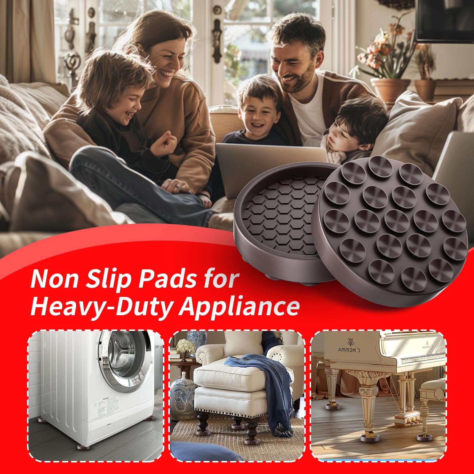 2 Inch Non Slip Furniture Coasters, 8 PCS Round Rubber Furniture Caster Cups, Anti-Sliding Furniture Pads for Hardwoods Floors Bed Stopper Protectors (Dark Brown) 4