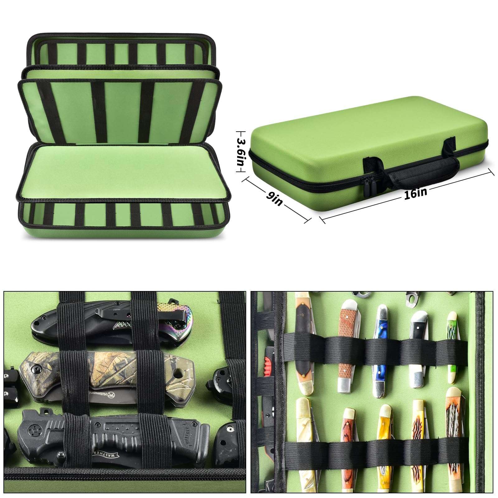 Display Case for 66+ Pocket Knives. Folding Holder, Butterfly Storage Organizer, Roll Collection Pouch Carrier Bag for Survival Tactical Outdoor for EDC Mini Knife -Green 6