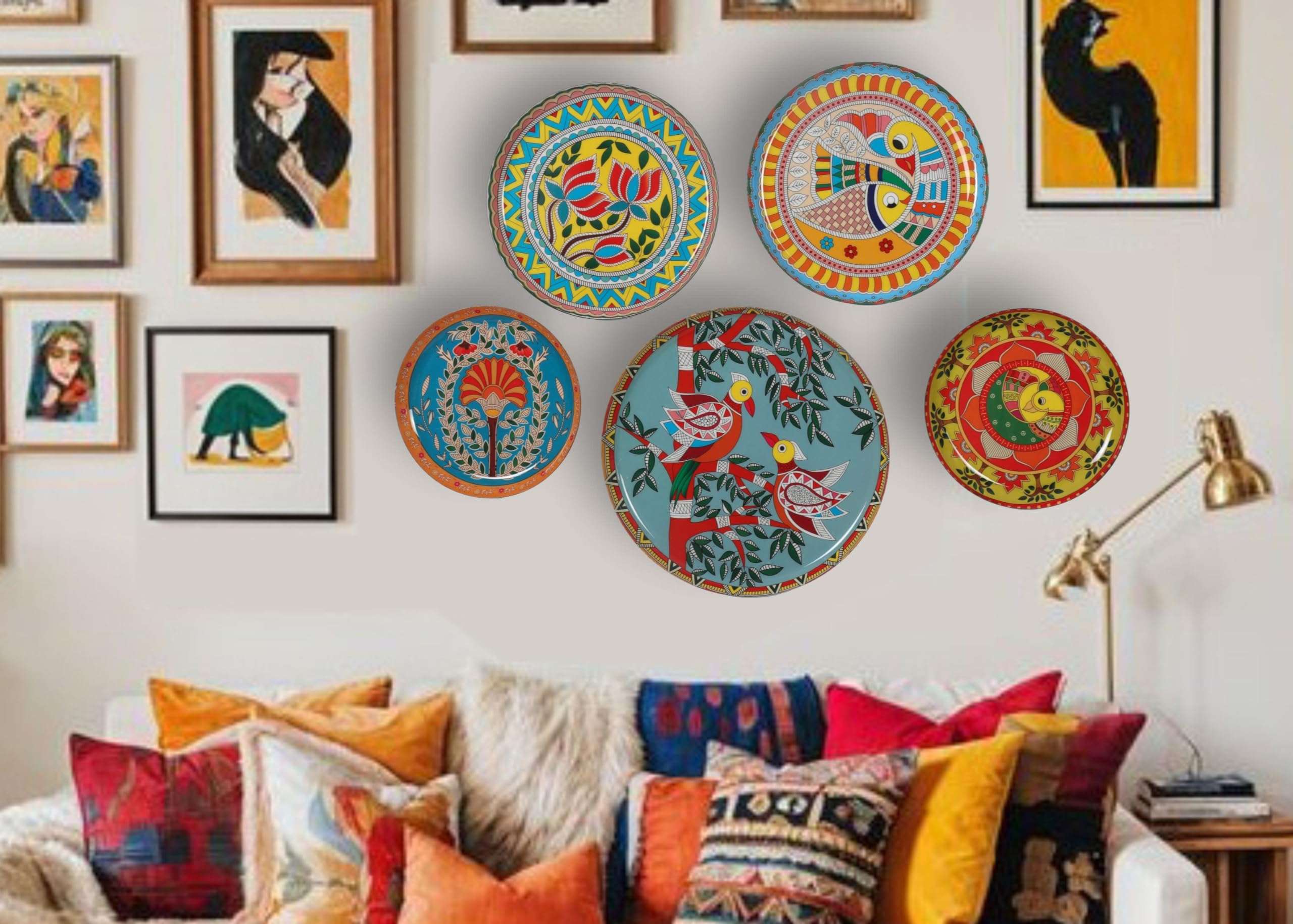 NEXTSTEP 1 Madhubani Iron Wall Plates Hand-Painted Traditional Indian Art for Home Décor Set of 5(Multicolor). 3
