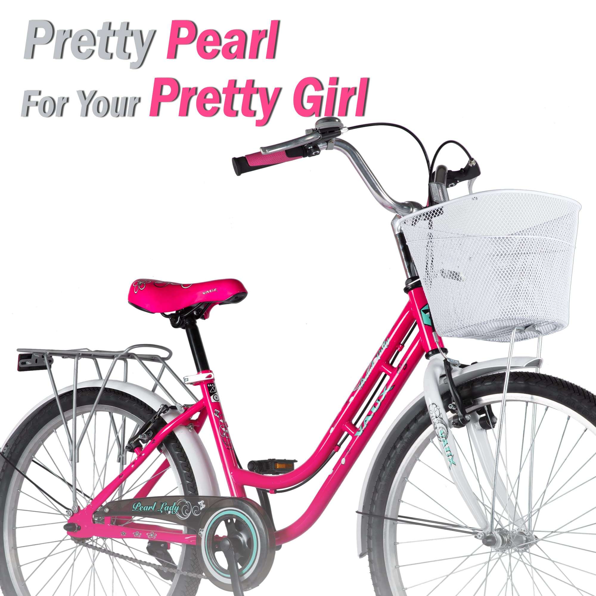 Vaux Pearl Lady Women Bicycle for an Age Group of 12+ Years with Heavyduty Carrier and Basket, Light Weight 26 inch Ladies Cycle with Alloy Rims,Powerful V-Brakes and Ralson Tyres(White-Pink) 3
