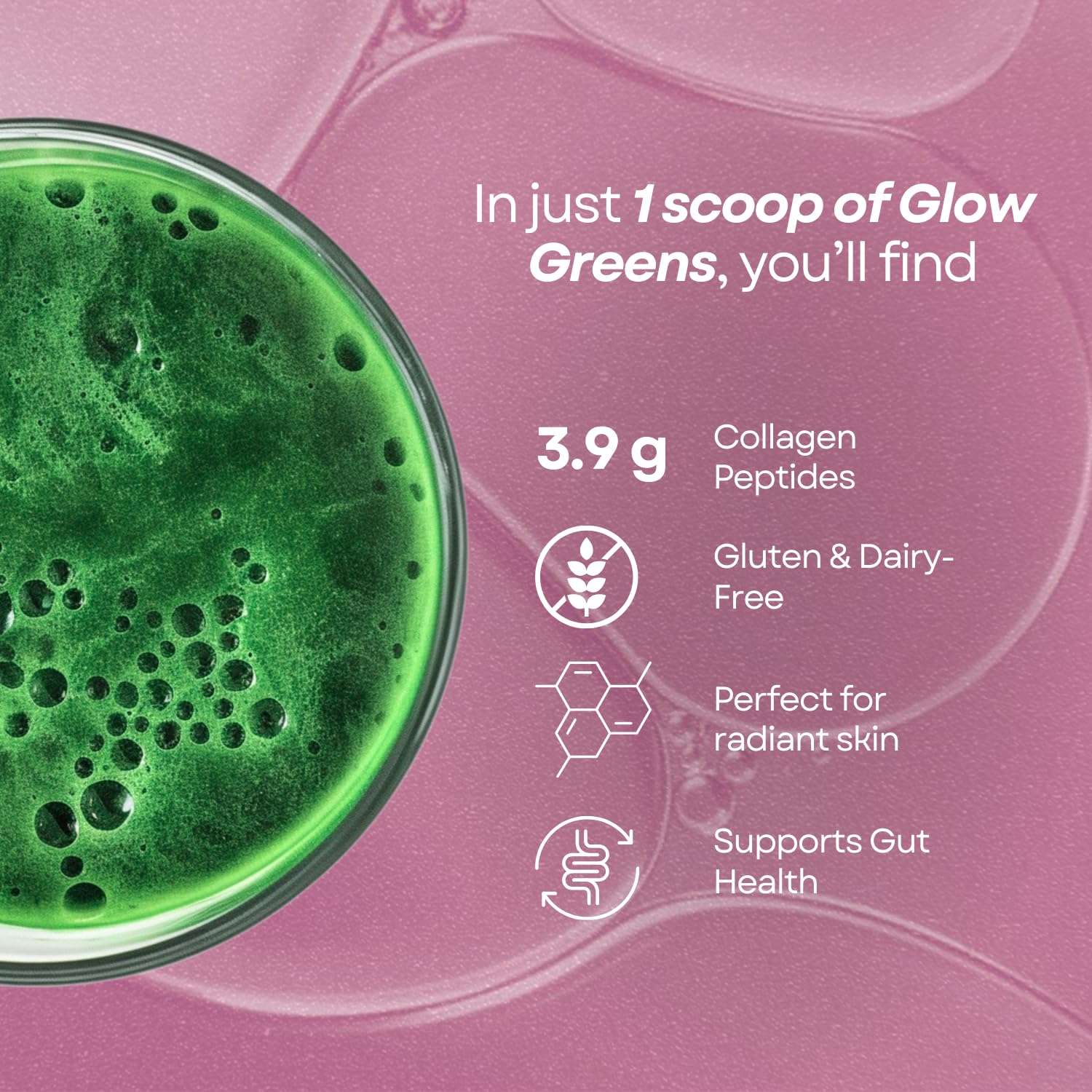Ami Fitness Glow Greens Powder, Collagen with Probiotics, Vitamins, Digestive Enzymes, Superfoods, Gut Health, Bloating Relief, Radiant Skin, Natural Glow, Spirulina, Juice Mix, 30 SVG, Mango 3