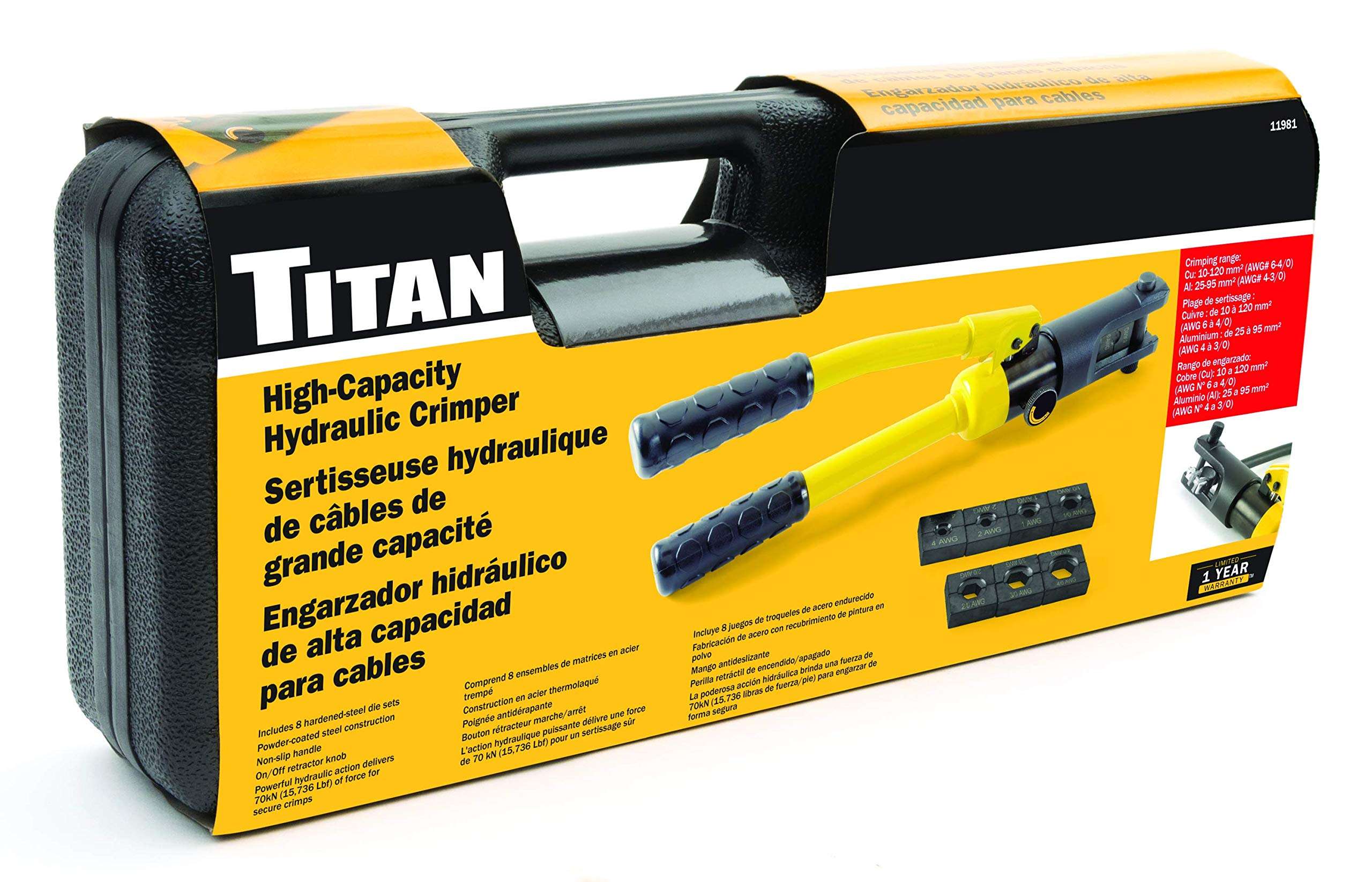 Titan Tools 11981 High Capacity 7.5 Ton Hydraulic Cable Crimper 5