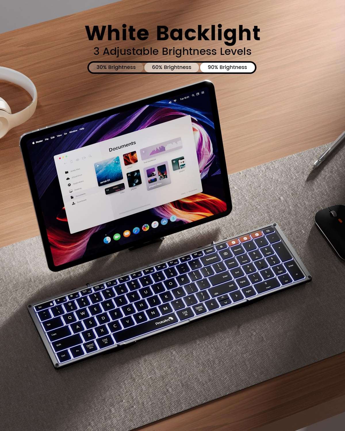 ProtoArc XK01 Plus Backlit Foldable Keyboard and Ergonomic Mouse Blue 3