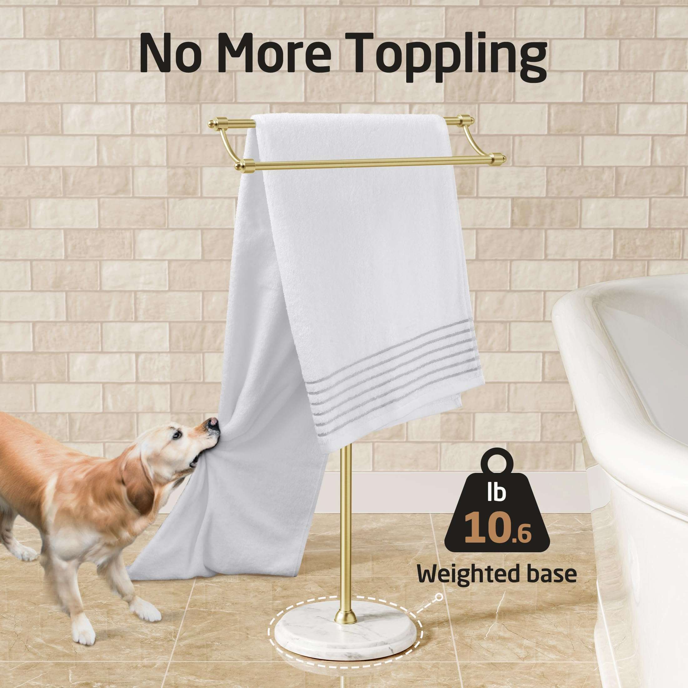 KES Gold Standing Towel Racks for Bathroom with 3X Thicker Weighted Natural Marble Base, 2-Tier Rustproof Free Standing Towel Rack Stand, 18/8 Stainless Steel, Antique Brushed Gold, BTH241-BZ 4