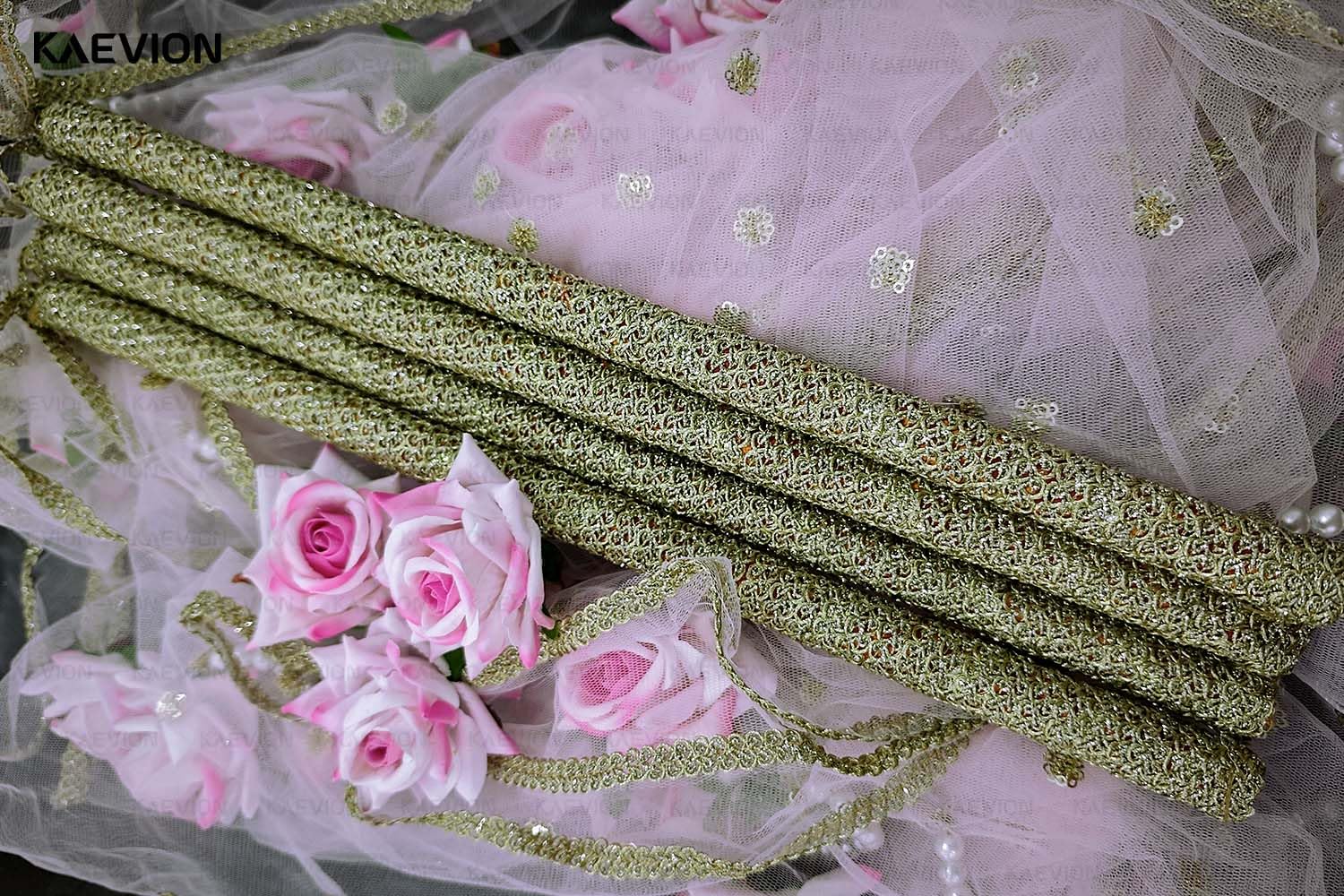 KAEVION Indian Bride Entry Canopy | Mandap Entry Chaddar | Flowers Chadar for Wedding Entry | Trending Decorations Garland Net Chadar (Pink) 5