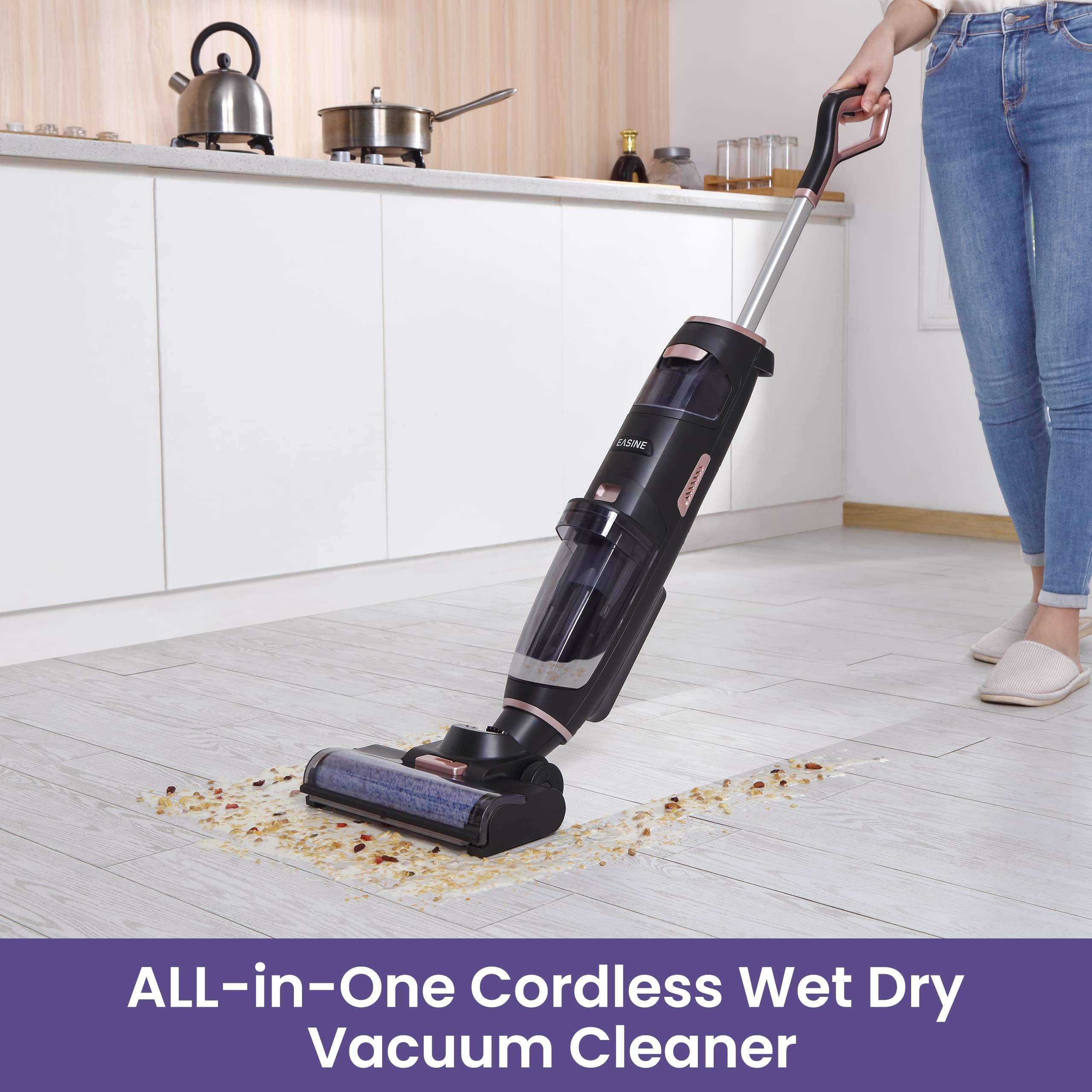 ILIFE W100 Cordless Wet Dry Vacuum Cleaner, Lightweight Hard Floors Vacuum Cleaner and Mop, One-Step Cleaning, LED Display, Long Runtime, for Carpets 2