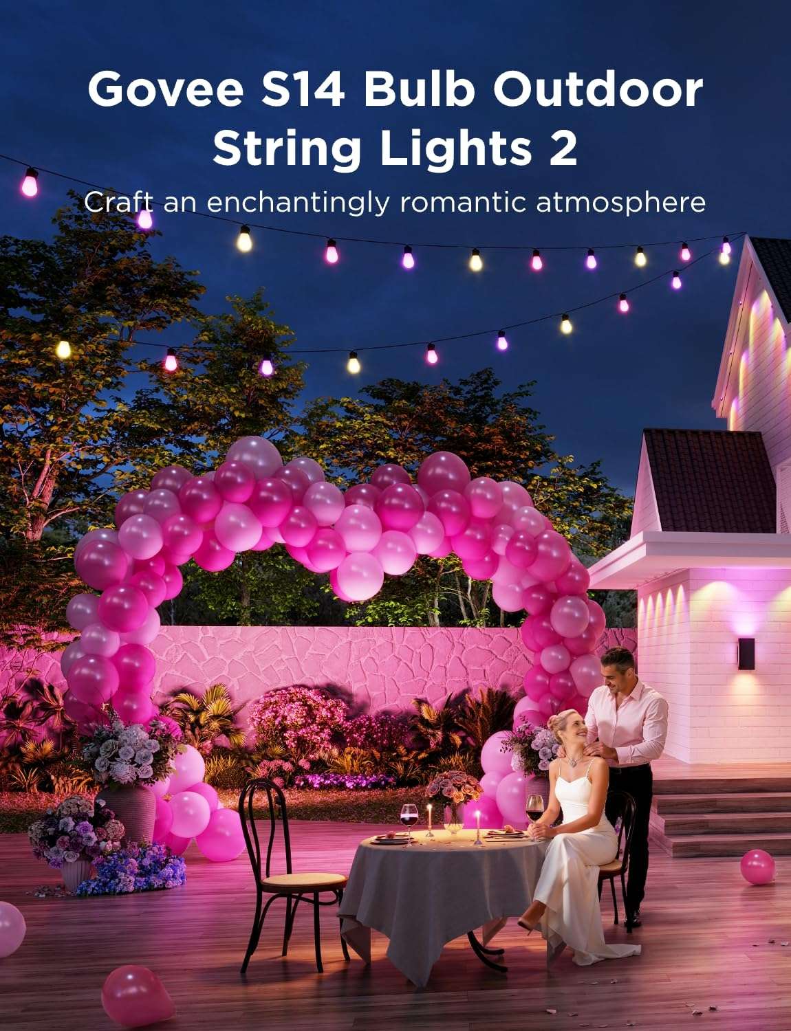 Govee S14 Bulb Outdoor String Lights 2, 48ft Smart RGBIC Warm White Patio Lights with 15 LED Bulbs, 111 Scene Modes for Outdoor Decor, Upgraded IP66 Compatible with Alexa, Google, Matter, APP Control 4