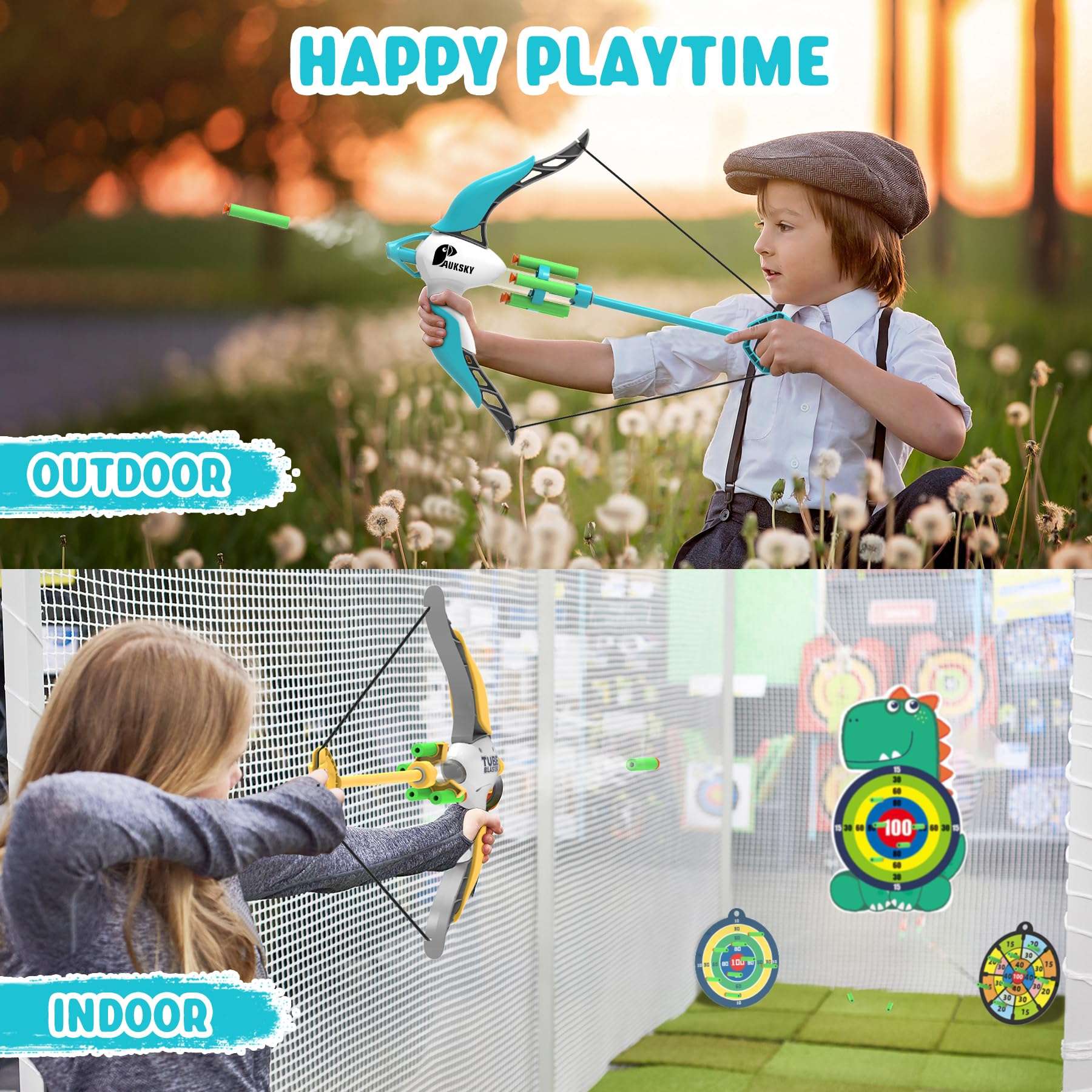 AUKSKY 2 Pack Bow and Arrow for Kids Toys - Archery Set with 20 Suction Cup Arrows & 4 Targets,Outdoor Toys Archery Set for Kids Boys & Girls Ages 3-12 Years Old 4