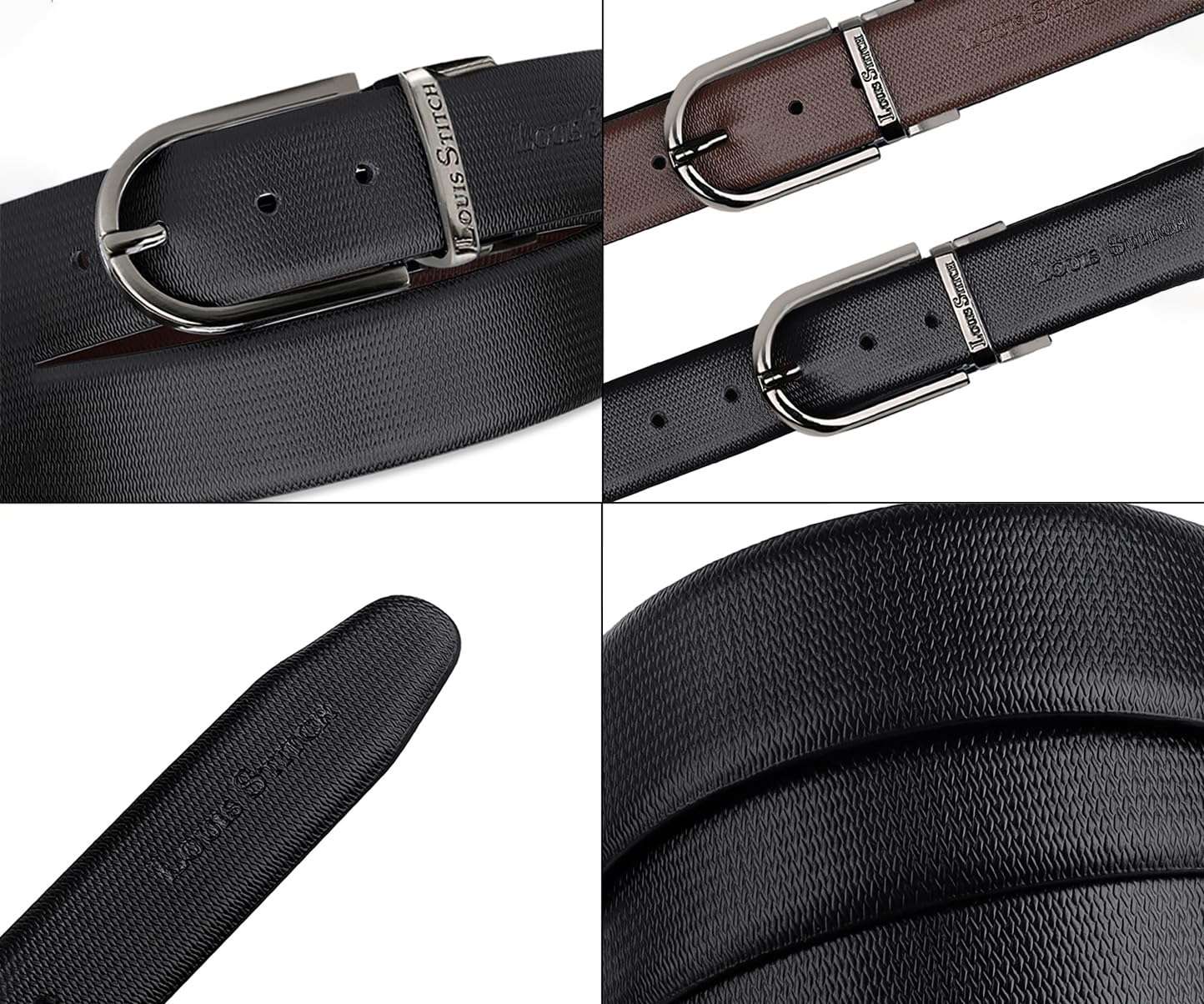 LOUIS STITCH Men's Italian Leather Reversible Belt 1.25 inch (35mm) Handcrafted Formal Waist Strap with Gunmetal Buckle Belt for Men Gents Boys (Black/Brown) (BE-DCGM) (Size-36) 6