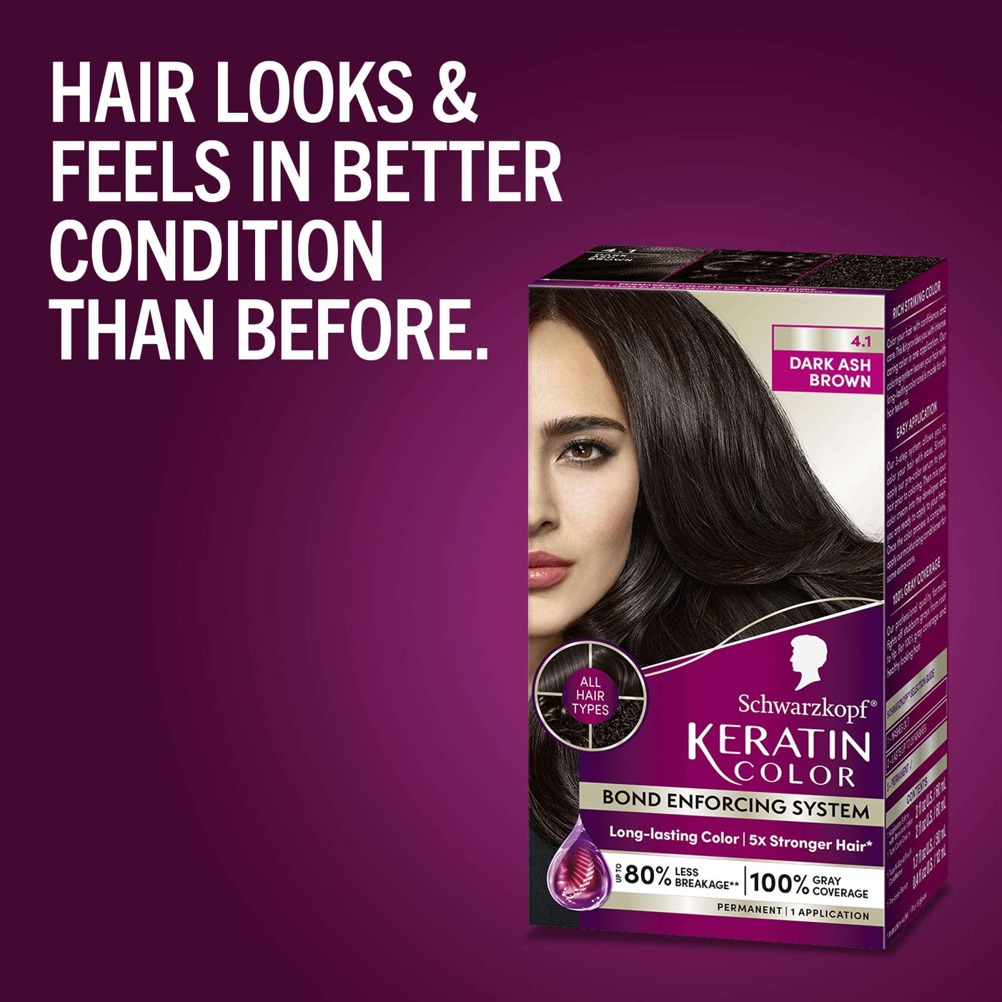 Schwarzkopf Keratin Color Permanent Hair Color Cream, 4.1 Dark Ash Brown, 4.1 Dark Ash Brown, 1 count 6