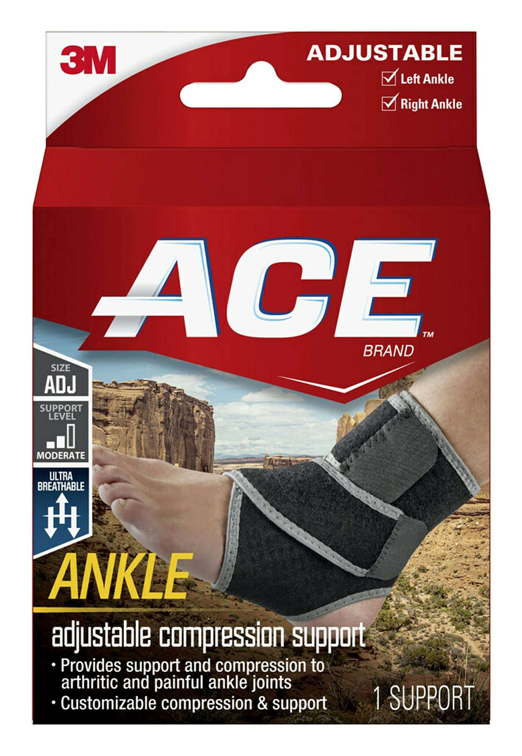 ACE Brand Adjustable Compression Ankle Support, Moderate Support for Weak, Sore or Injured Joints, Adjustable Straps, One Size Fits Most 1