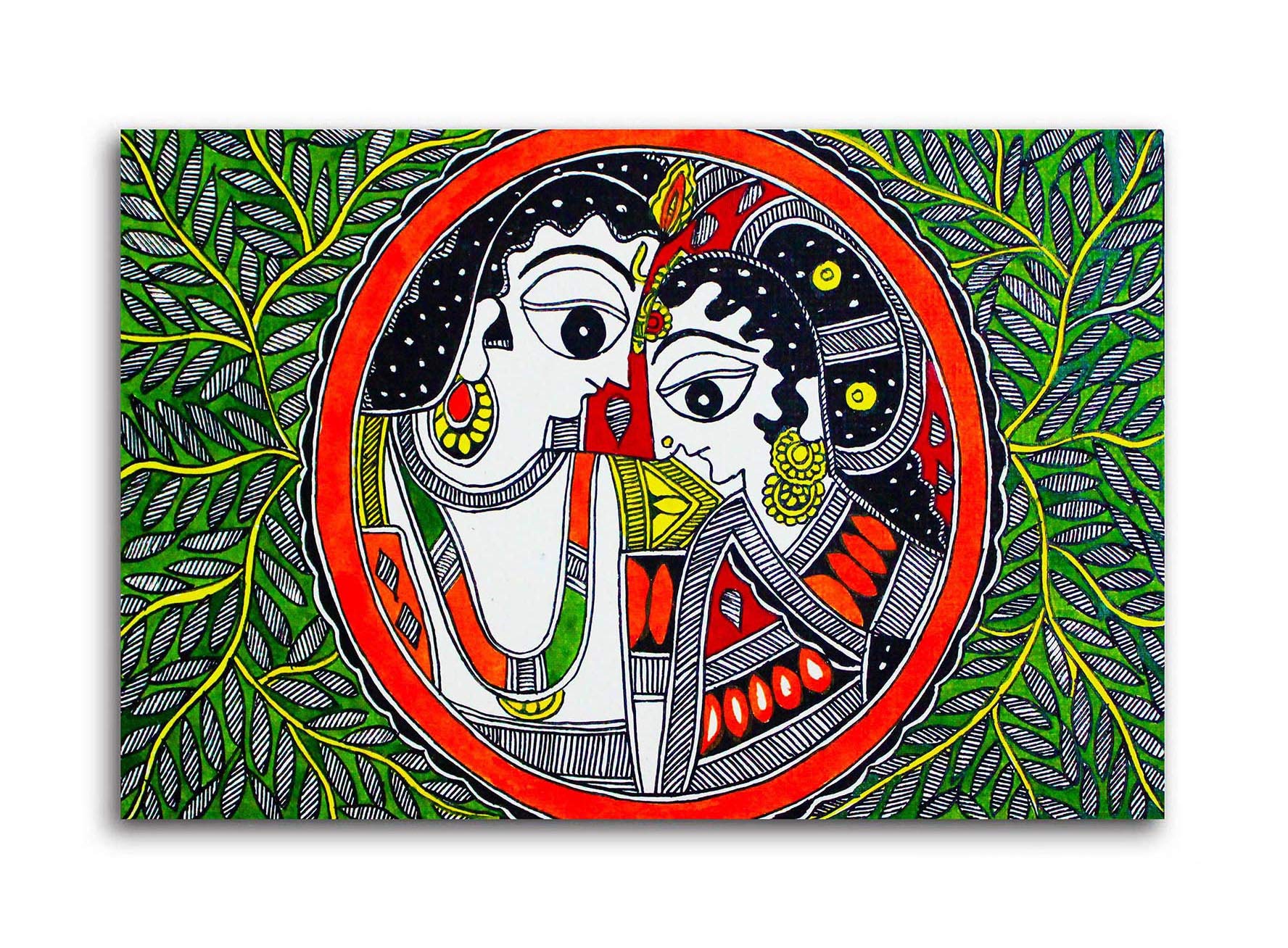 Tamatina Madhubani Art Canvas Painting | Sri Ram and Sita | Traditional Art Unframed painting for Home décor|size - 36X24 Inches.b447 1