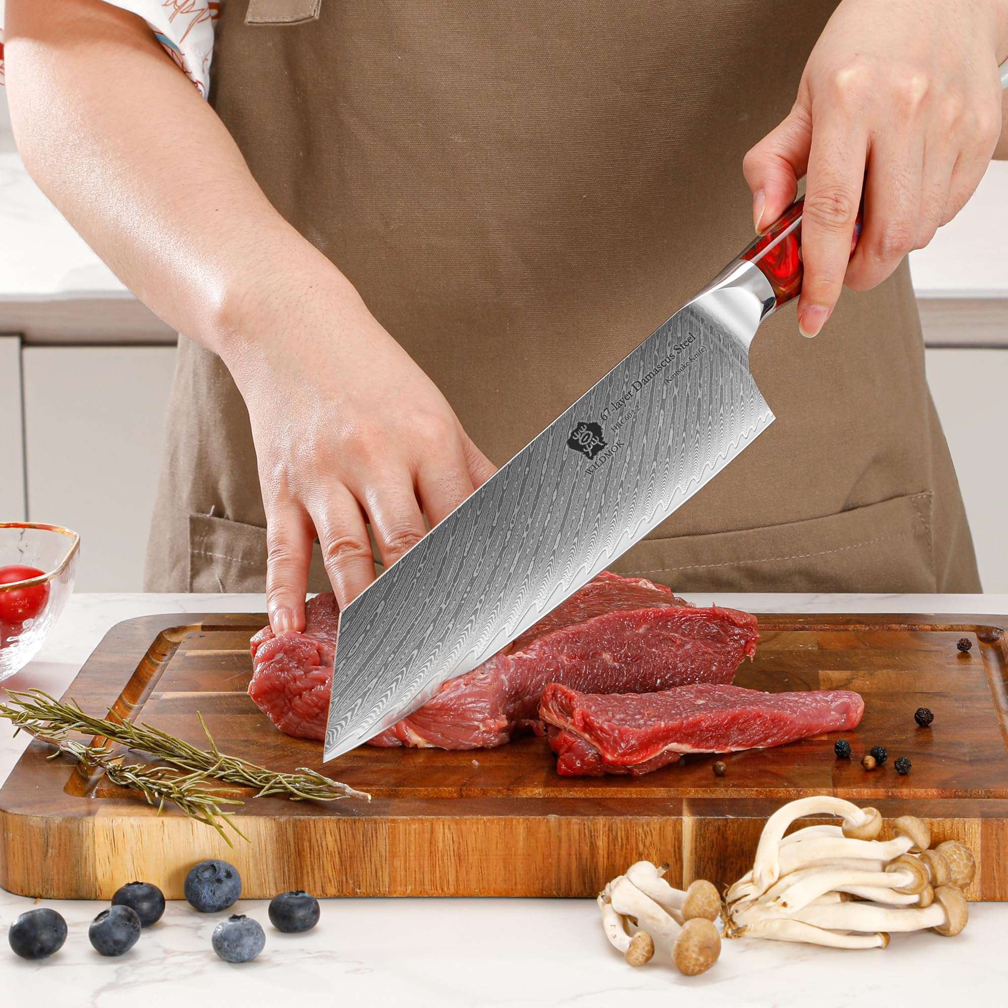 WILDMOK Kiritsuke Knife 8.5 inch, Razor Sharp Vegetable Cleaver, Japanese Chef Knife Damascus Steel, Multipurpose Professional Chef Knife, Ergonomic Resin Handle with Gift Box 3