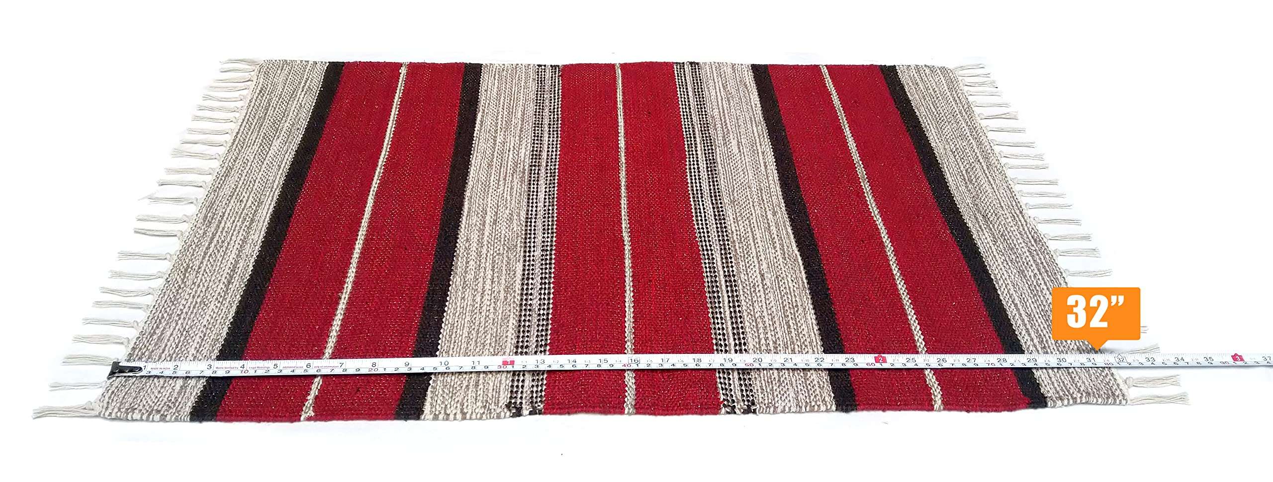 House2Home – 100% Cotton Door Mat, Stripe Design | 3 Color Combination | Best Used as Door Mat, Tabletop, Food mat, Pooja Room, Gift | 50x80cm - 2Pc. Combo (Red) 3