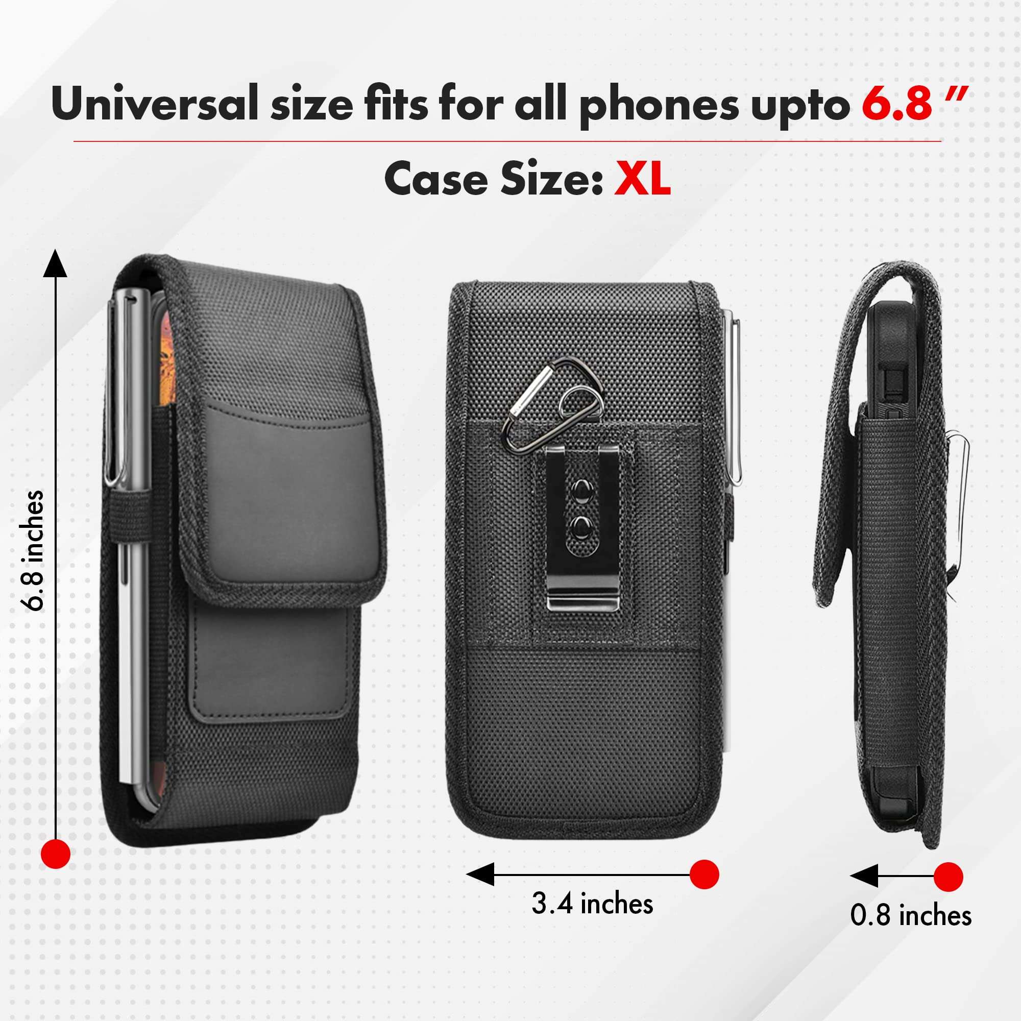HEAVY DRIVER® Phone Holster for Men Belt Clip Pouch, for iPhone 14 Plus, 14 Pro Max, 13 Pro Max, 12 Pro Max, 11 Pro Max and More, 6.8" Nylon Cell Phone Holster Mobile Card Holder Case (XL, Black) 5