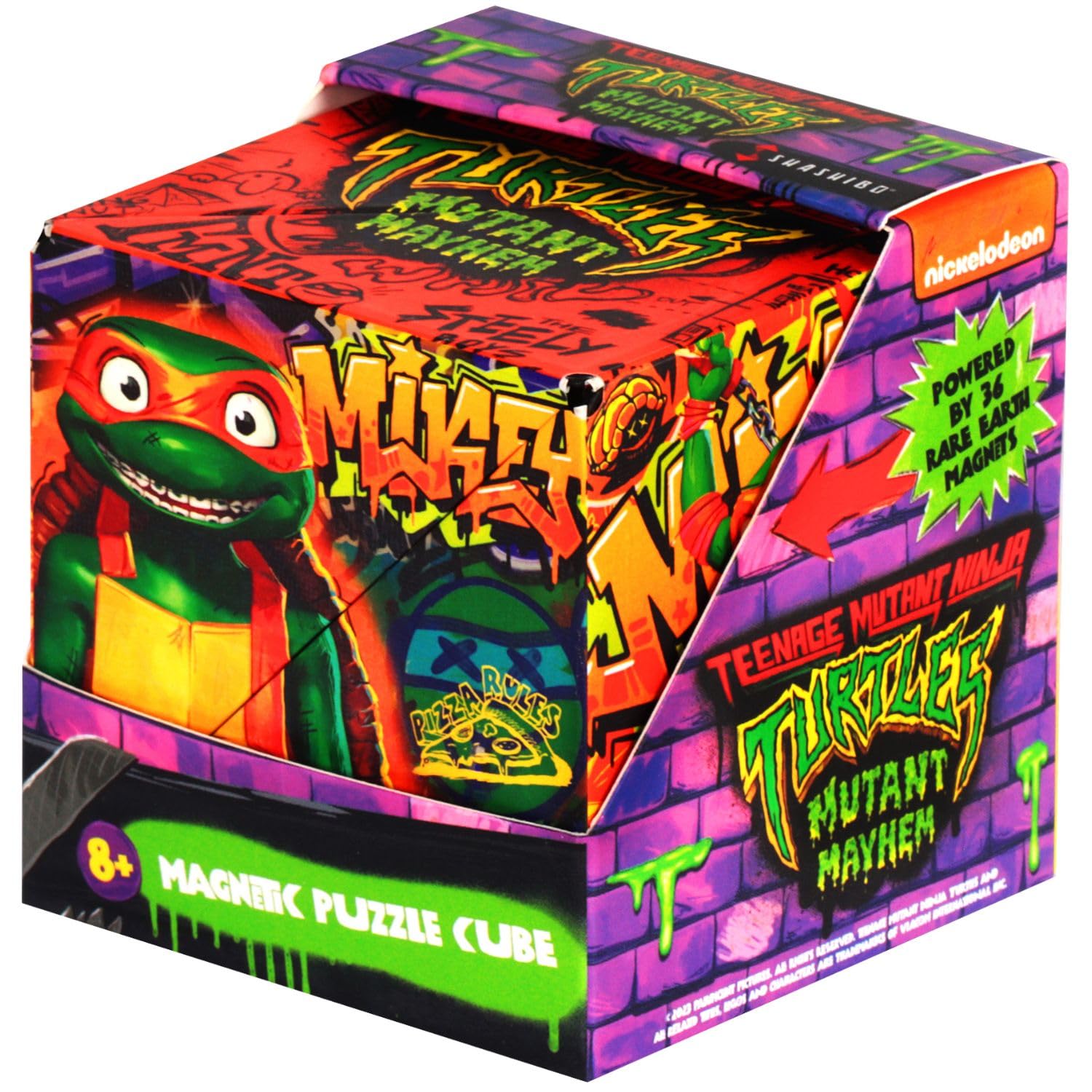 SHASHIBO Teenage Mutant Ninja Turtles Shape Shifting Box - STEM Magnetic Fidget Cube That Transforms Into Over 70 Shapes, Download Fun in Motion Toys Mobile App (Mikey)