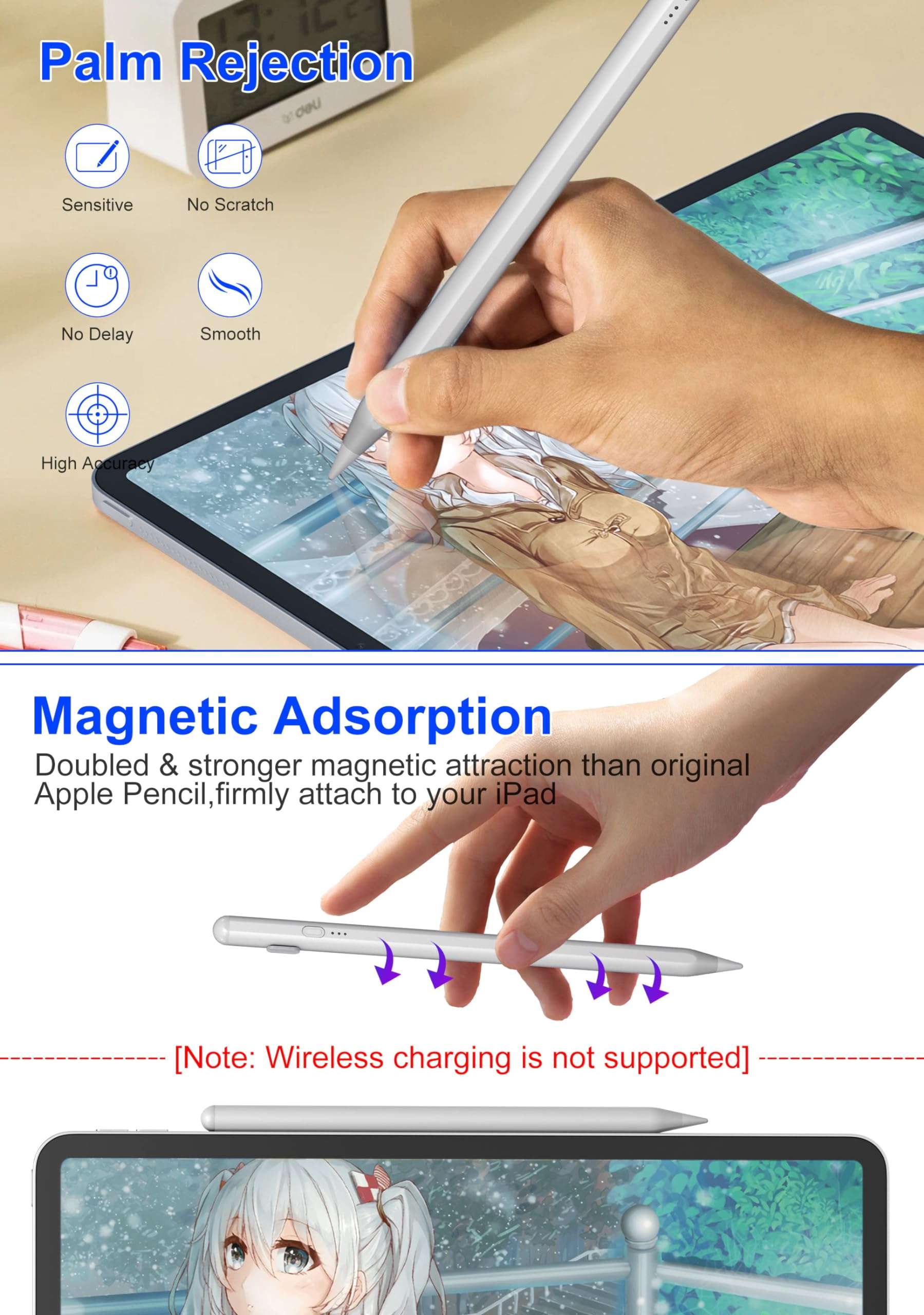 Surface Pen Stylus for Microsoft Surface Pro 11/10/9/8/X/7/6/5/4/3 - Surface 3/Go/Book/Laptop/Studio Windows Pen with Palm Rejection and Rechargeable, 4096 Pressure Sensitivity - Windows Stylus 4