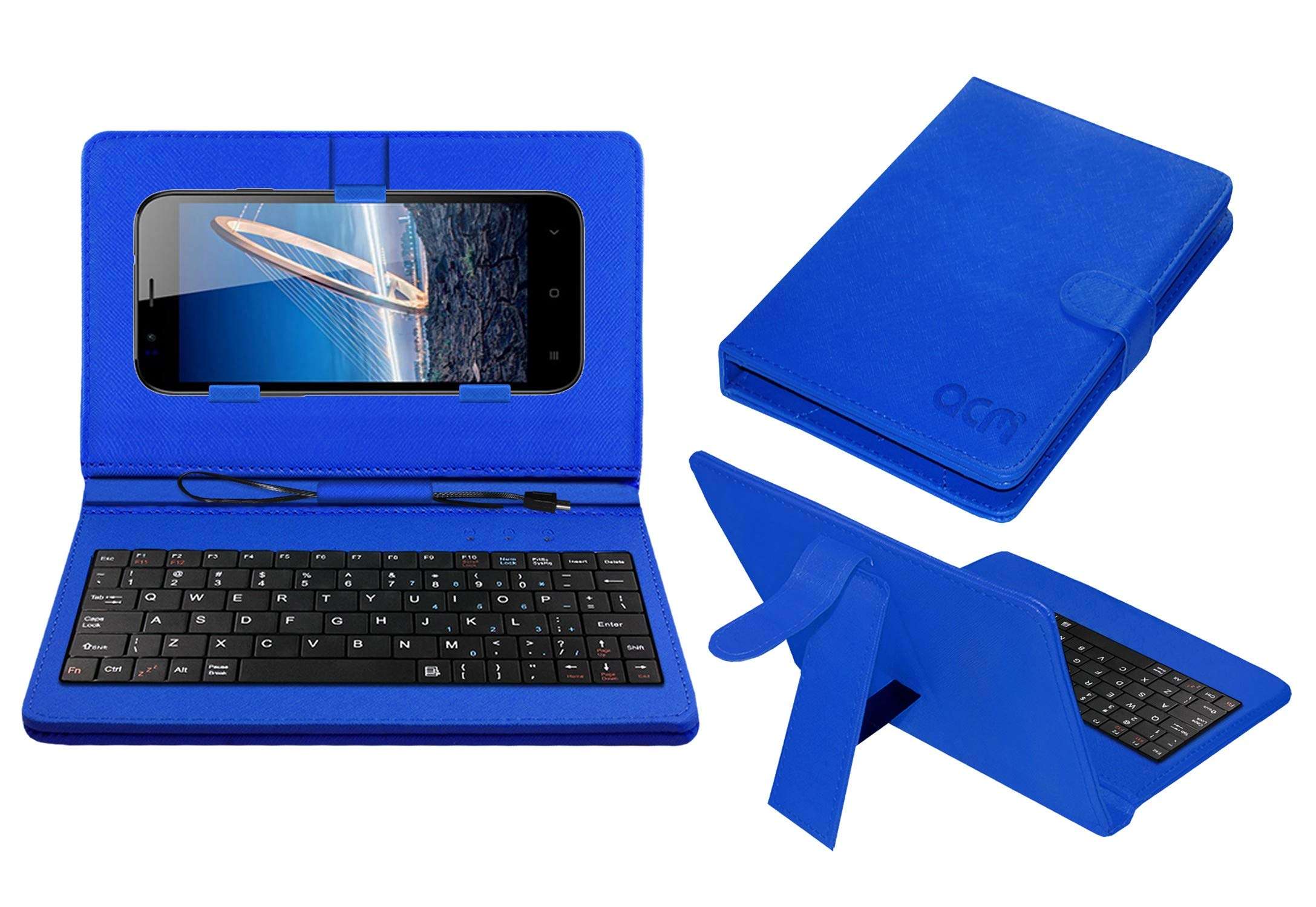 Acm Keyboard Case Compatible with Karbonn Aura 9 Mobile Flip Cover Stand Direct Plug & Play Device for Study & Gaming Blue 1