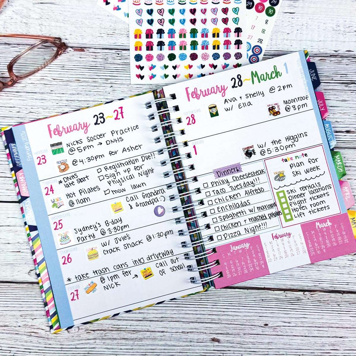 Reminder Binder 2023-2024 18-Month Planner + Variety Planner Sticker Set, Weekly & Monthly Views, 7.5" x 8.6", Hard Cover, Elastic Closure, Monthly Divider Tabs, Pockets, to-Do Lists, Keepsake Box 4