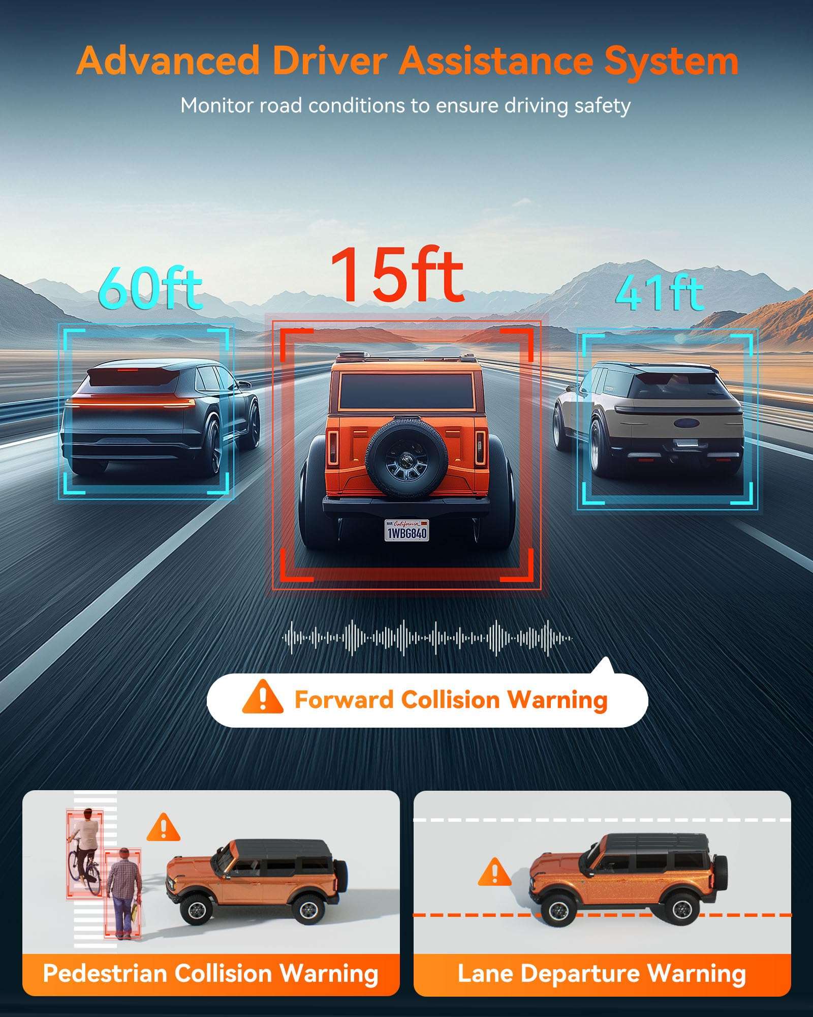 WOLFBOX G840H 12'' Mirror Dash Cam with ADAS and BSD, 2.5K Rear View Mirror Camera Front and Rear, 5.8GHz WiFi, Voice Control, Parking Monitor, Included 32GB Card & GPS, Loop Recording 2