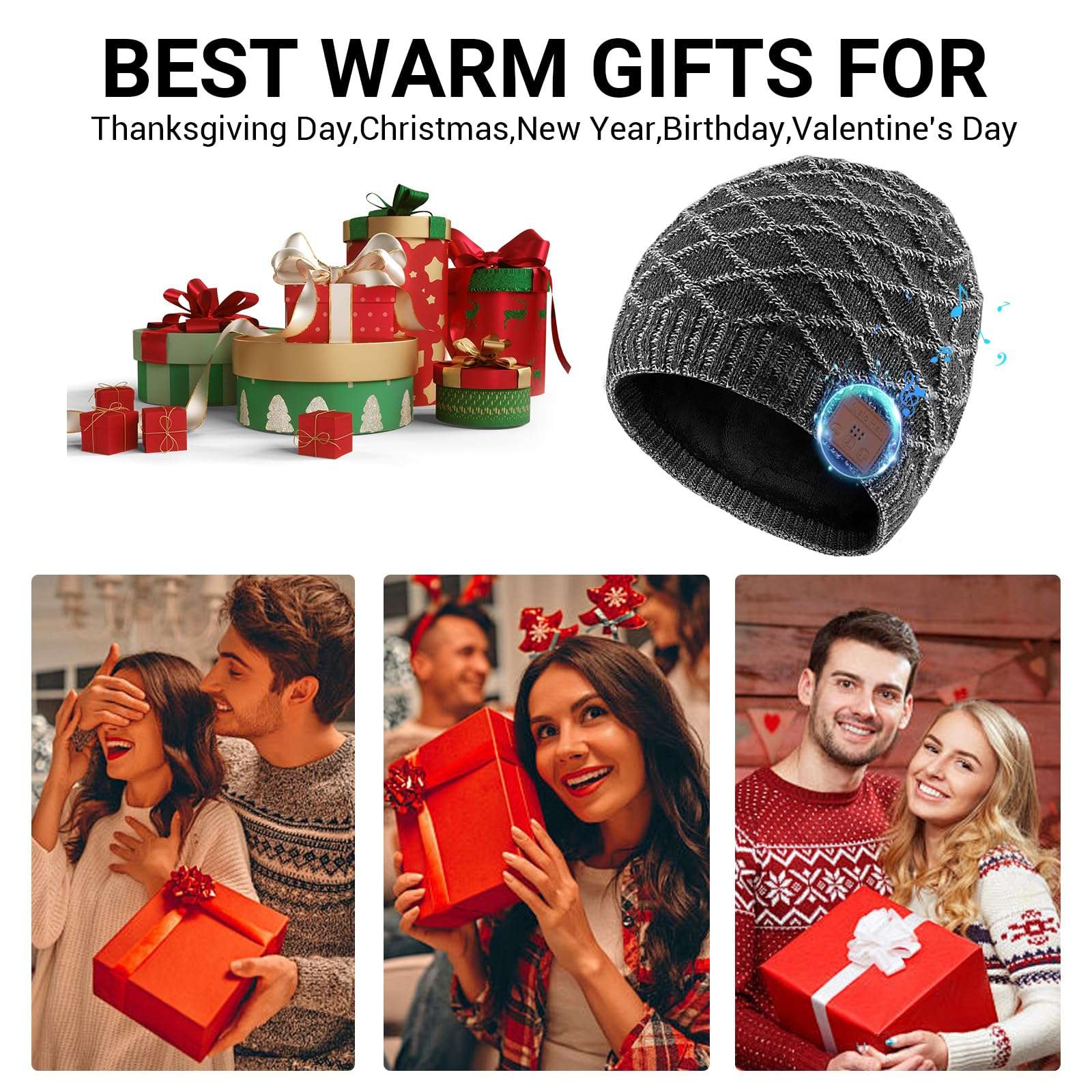 Bluetooth Beanie for Men, Wireless Headphones for Bluetooth Hat, Winter Knit Music Hat, Unique Tech Gifts Stocking Stuffer, Christmas Birthday Gifts for Men Him Husband Teen, Grey 6