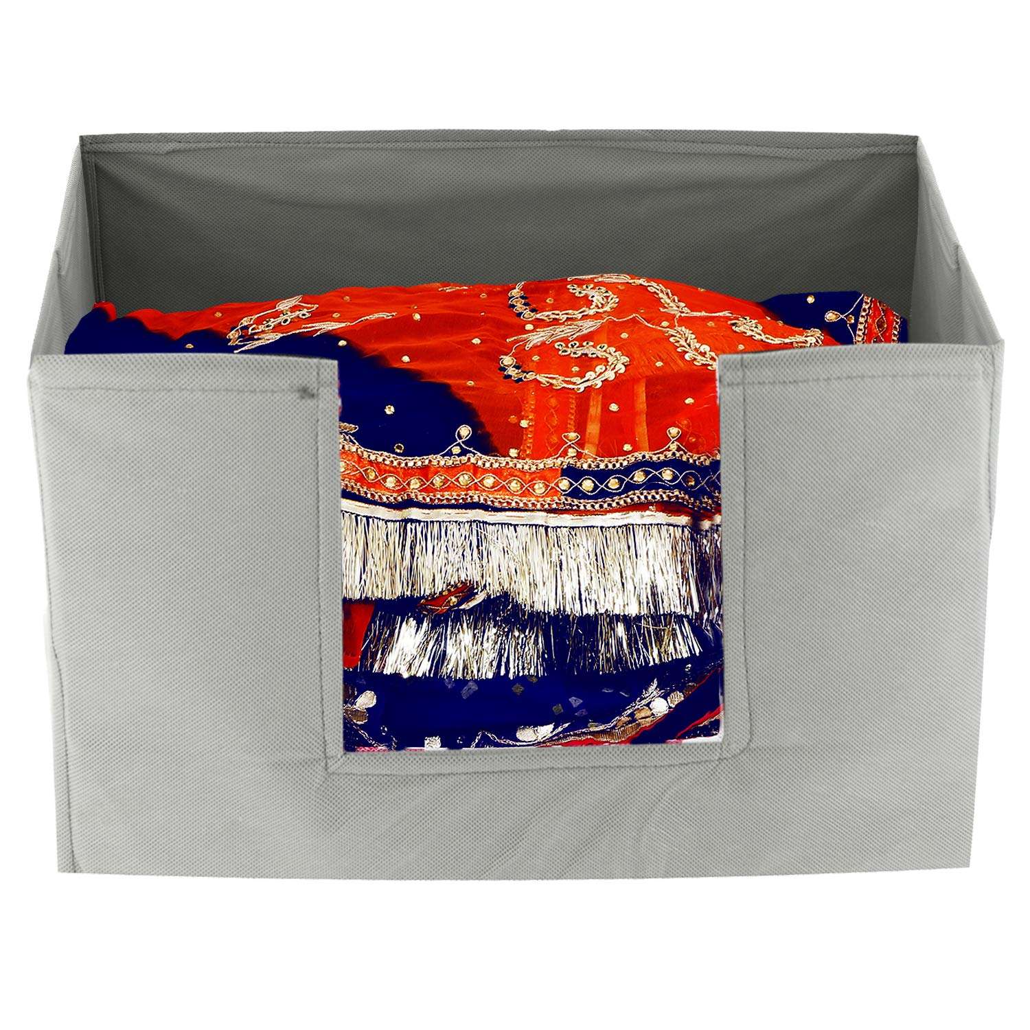 Kuber Industries 6 Pieces Large Capacity Space Saver Closet, Stackable and Foldable Saree, Clothes Organiser For Wardrobe, Non-Woven Rectangle Cloth Saree Stacker Wardrobe Organizer (Grey) -CTLTC39113 3