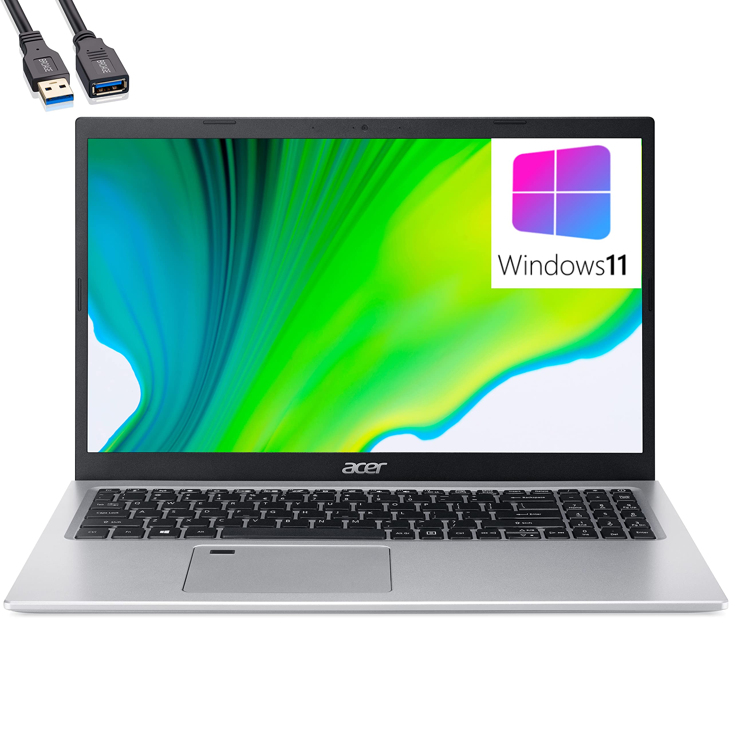 acer Aspire 5 15.6" FHD Laptop Computer, Intel Quad-Core i7-1165G7 up to 4.7GHz, 40GB DDR4 RAM, 1TB PCIe SSD, WiFi 6, Bluetooth 5.1, Backlit KB, Fingerprint Reader, Windows 11, BROAG Extension Cable 1