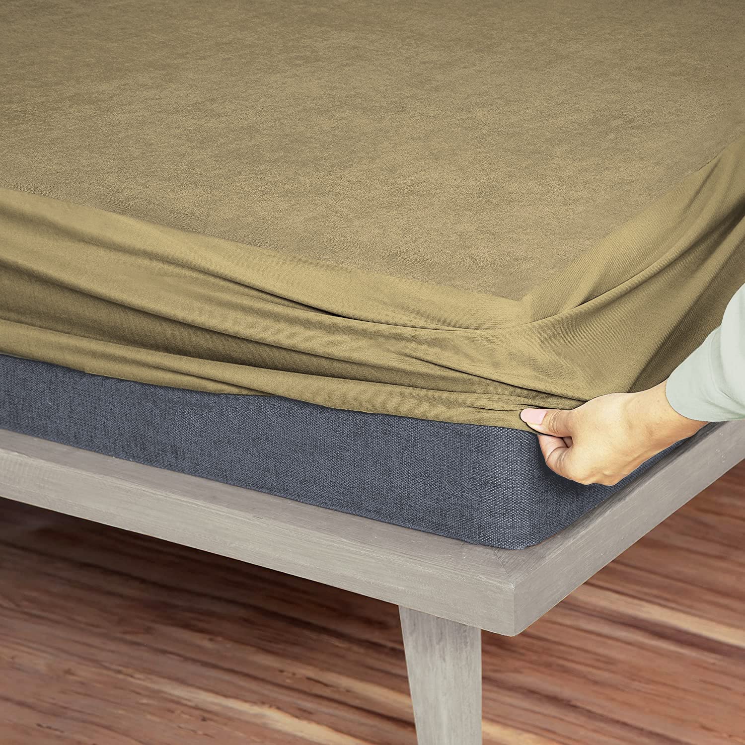Sassoon Laika Queen Size Mattress Protector 78" X 60" (Pack of 1, Beige) Ultra Soft Waterproof & Dustproof Breathable Bed Mattress Cover for Comfort & Protection Terry Cotton 1