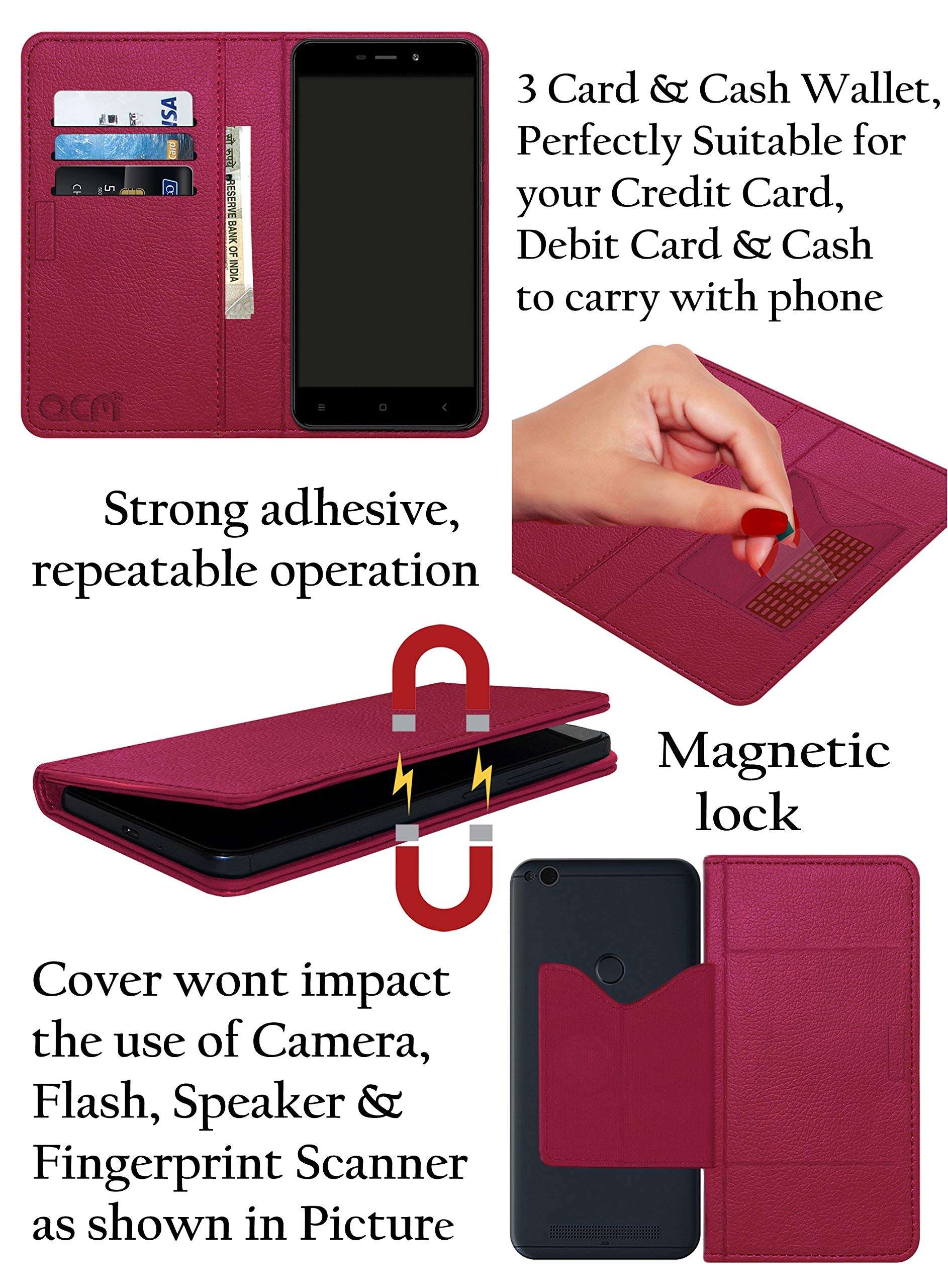 ACM Rich Leather Flip Wallet Front & Back Case Compatible with Mi Redmi Note 10 Pro Mobile Flap Magnetic Cover Pink 2