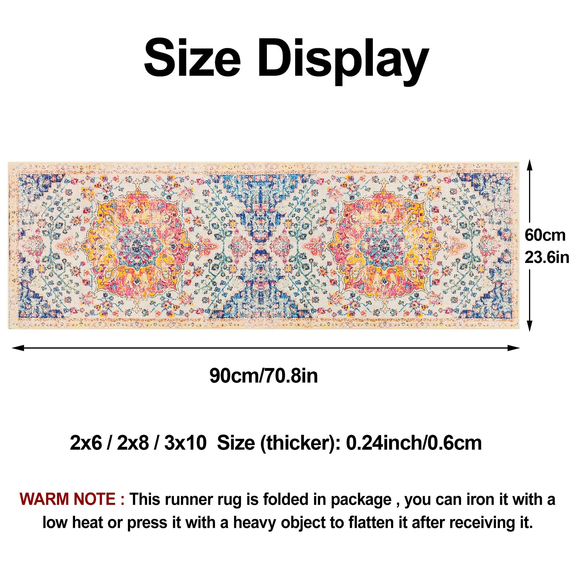 Boho Washable Runner Rug 2x6 Persian Kitchen Mat Rubber Backed Throw Rugs Low Pile Iranian Rug Runners for Hallways 6ft Non Slip Bedroom Laundry Rug 2
